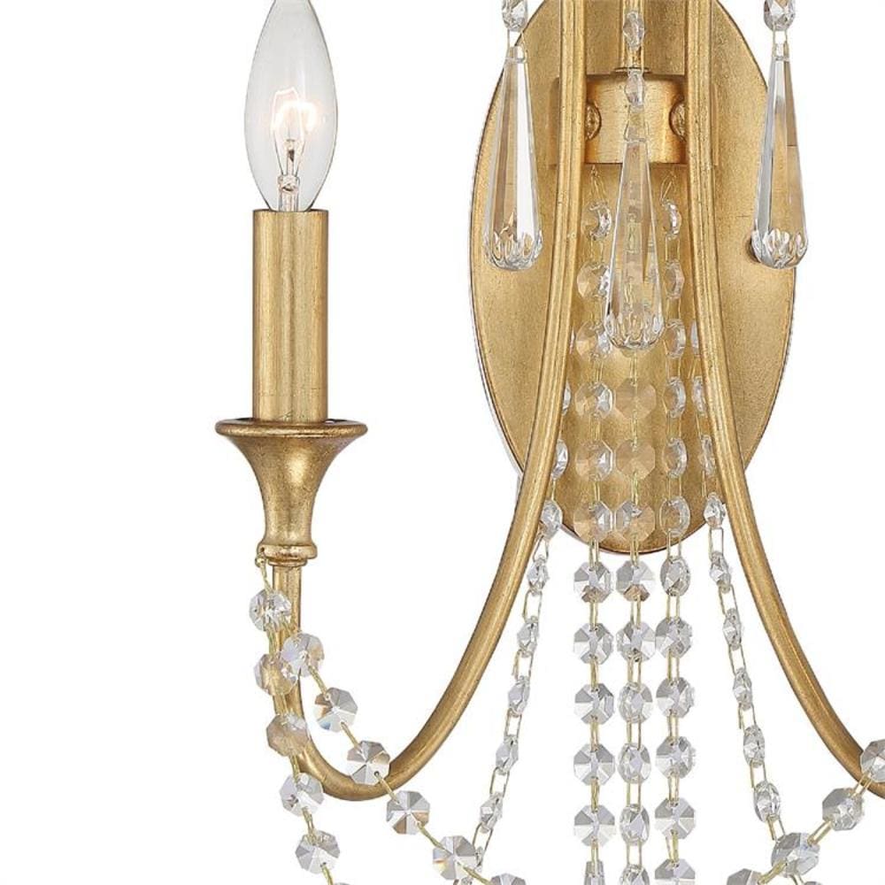 Antique Gold Crystal 2-Light Wall Sconce