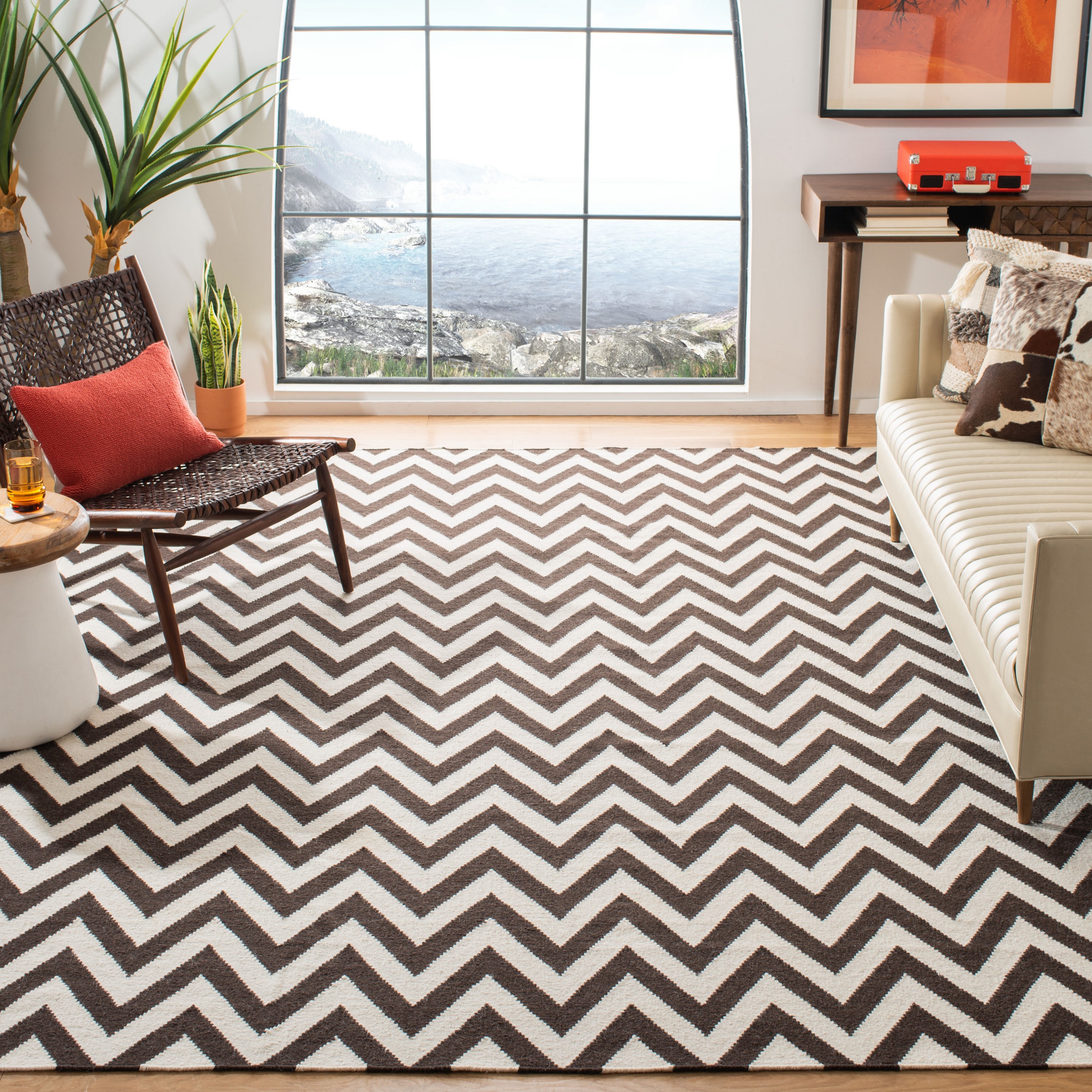 Brown and Ivory Geometric Wool 9' x 12' Area Rug