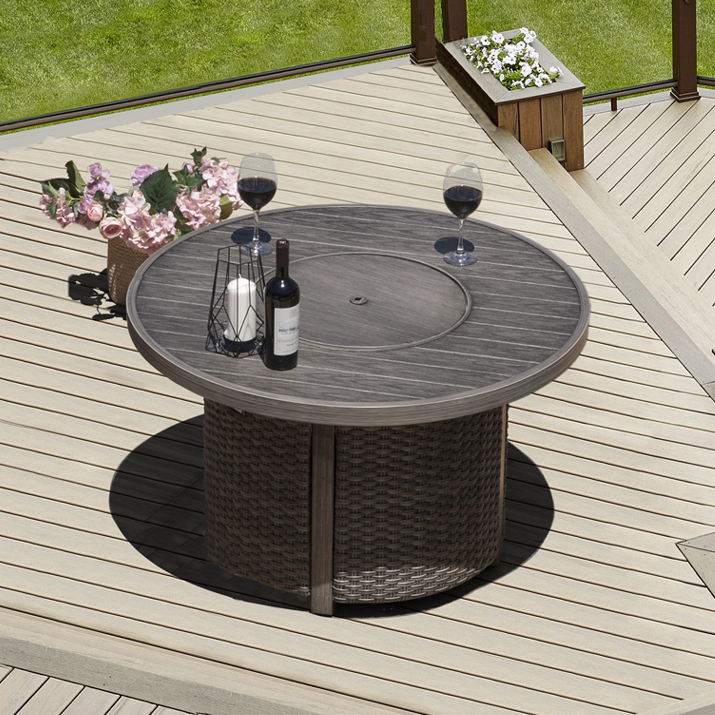 Patio time FW082 42-in W Brown Aluminum Round Tabletop Liquid propane Fire pit