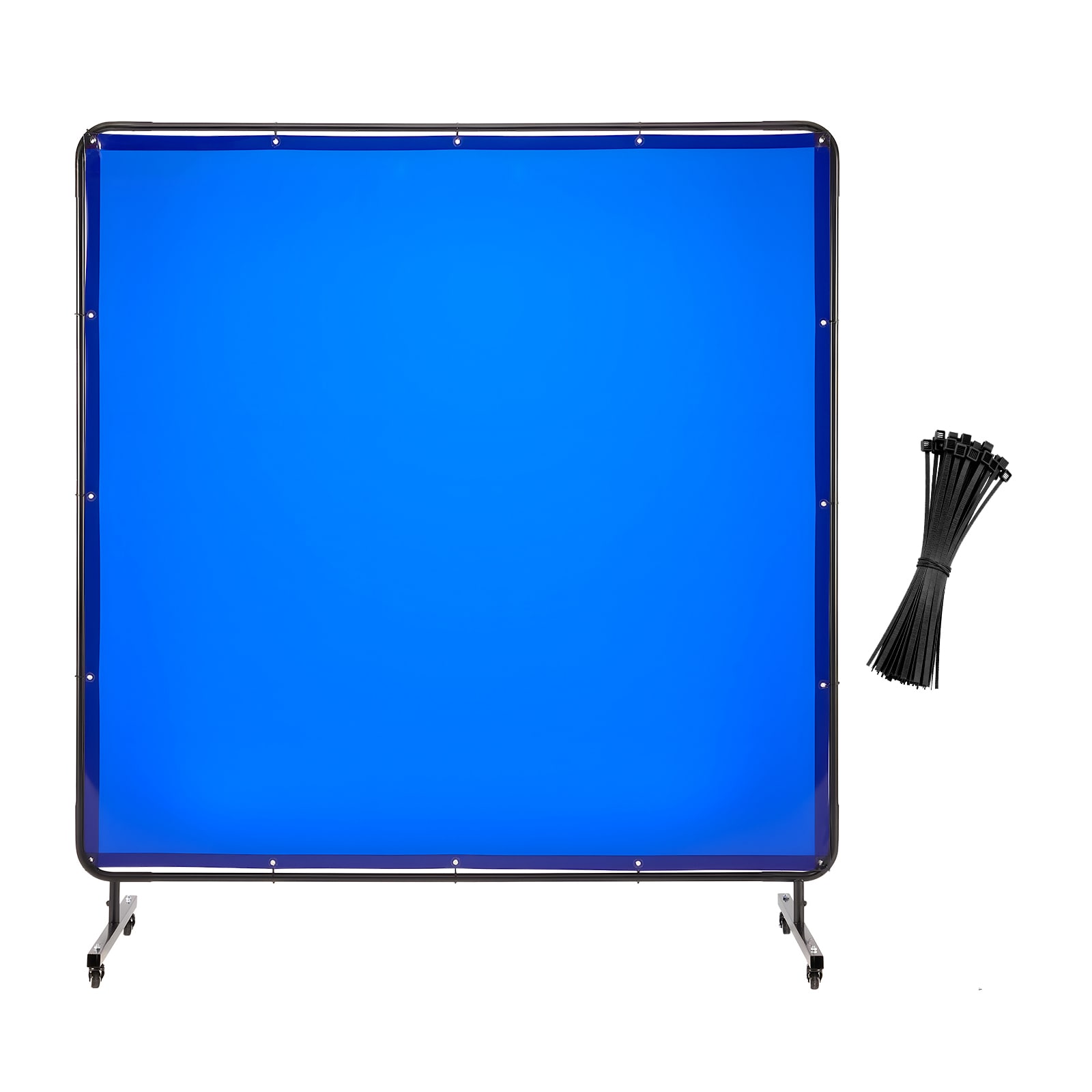 VELMONT INC Welding Screen with Frame 6 x 6 FT Blue Flame-Resistant Vinyl Safety Curtain with Swivel Wheels #LVLGIA4820