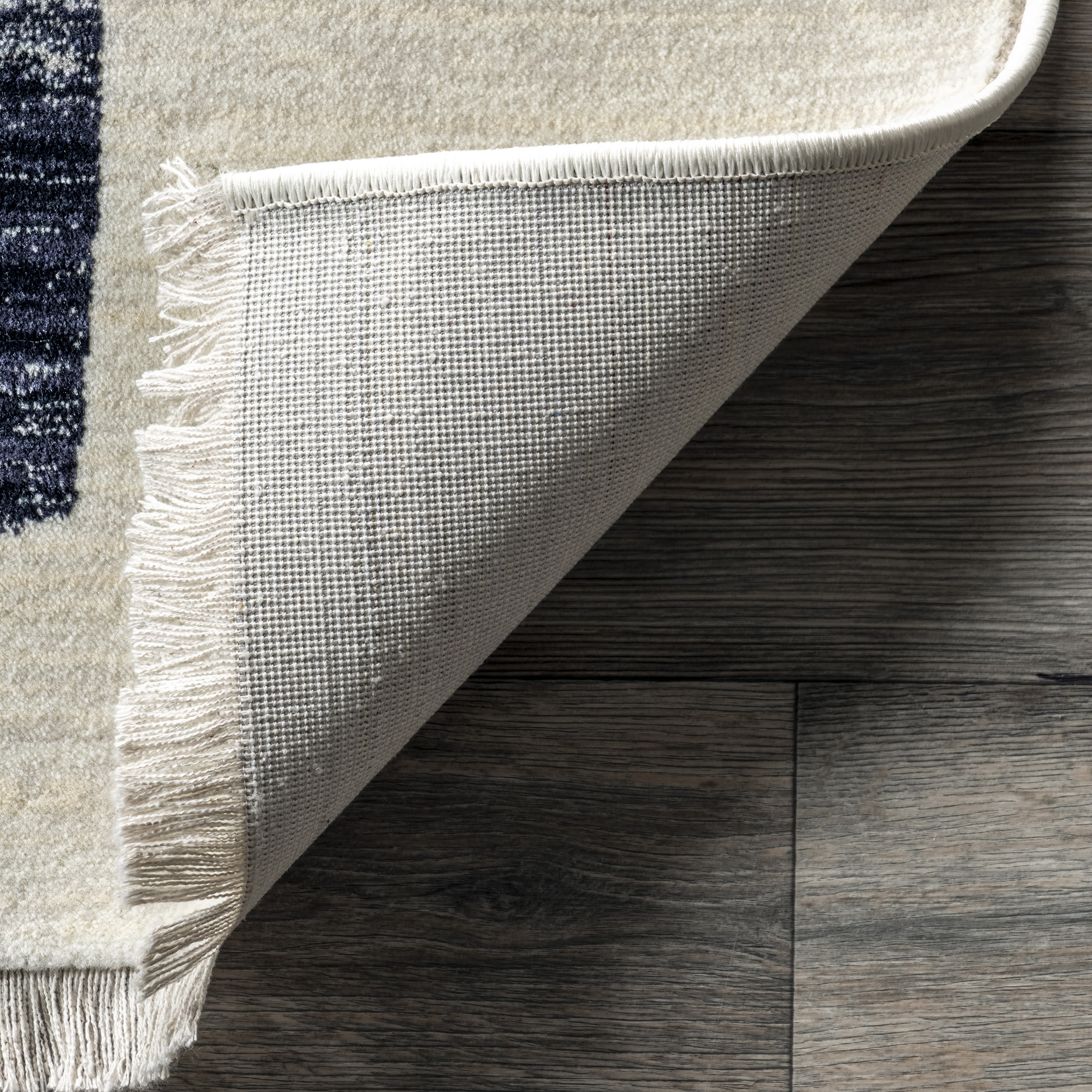 Beige Abstract Synthetic Washable Area Rug with Fringe