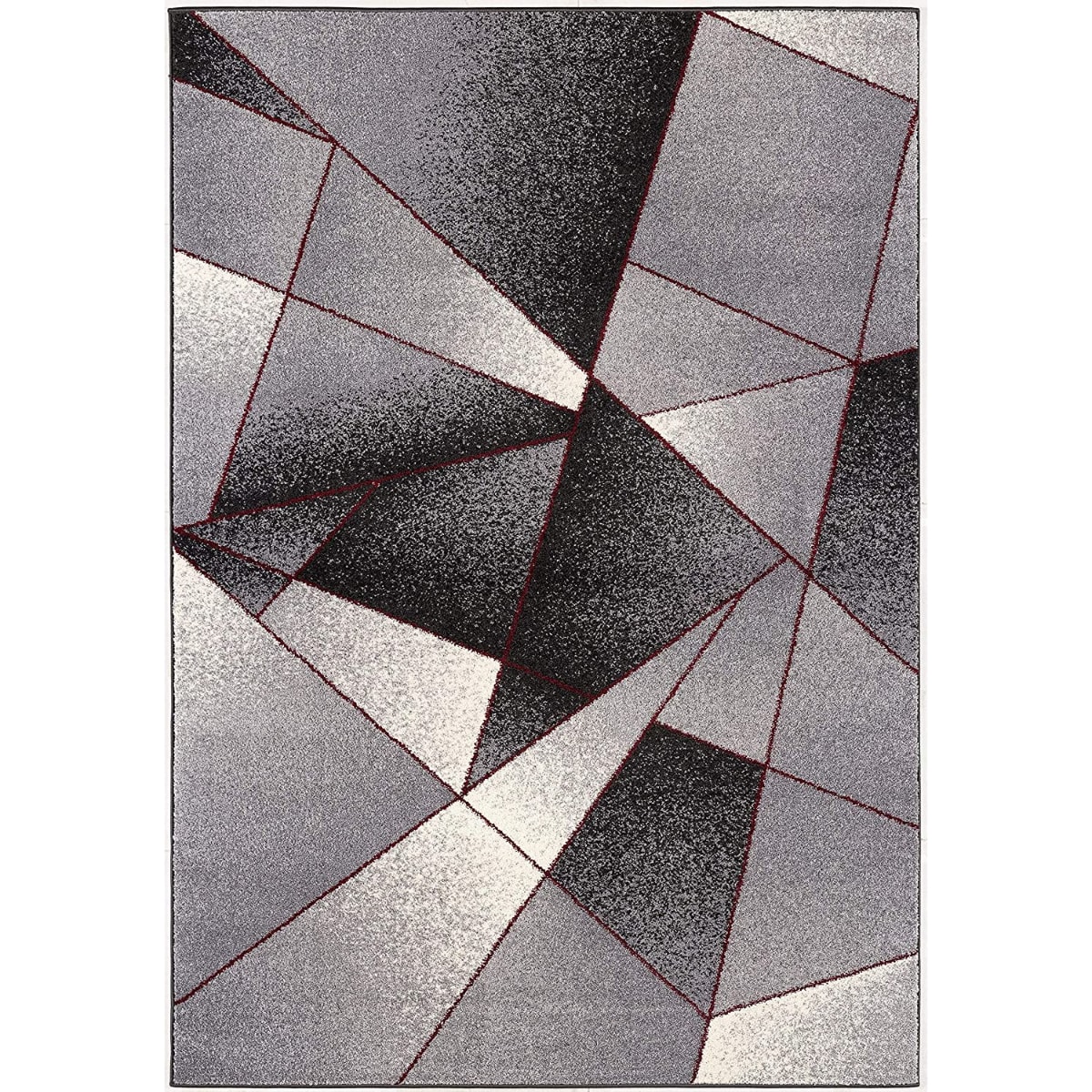 HomeRoots 4000390337 8 x 11 (ft) Rag Polyester Grey Red Rectangular Indoor Geometric Vacuum regularly Area rug