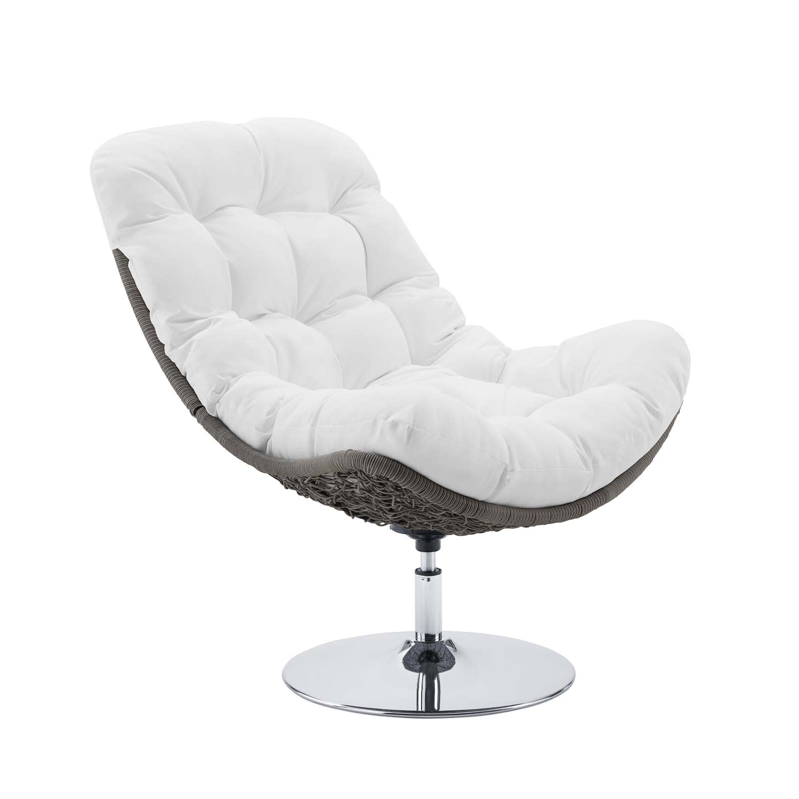  Brighton Wicker Rattan Outdoor Swivel Lounge Chair in Light Gray White