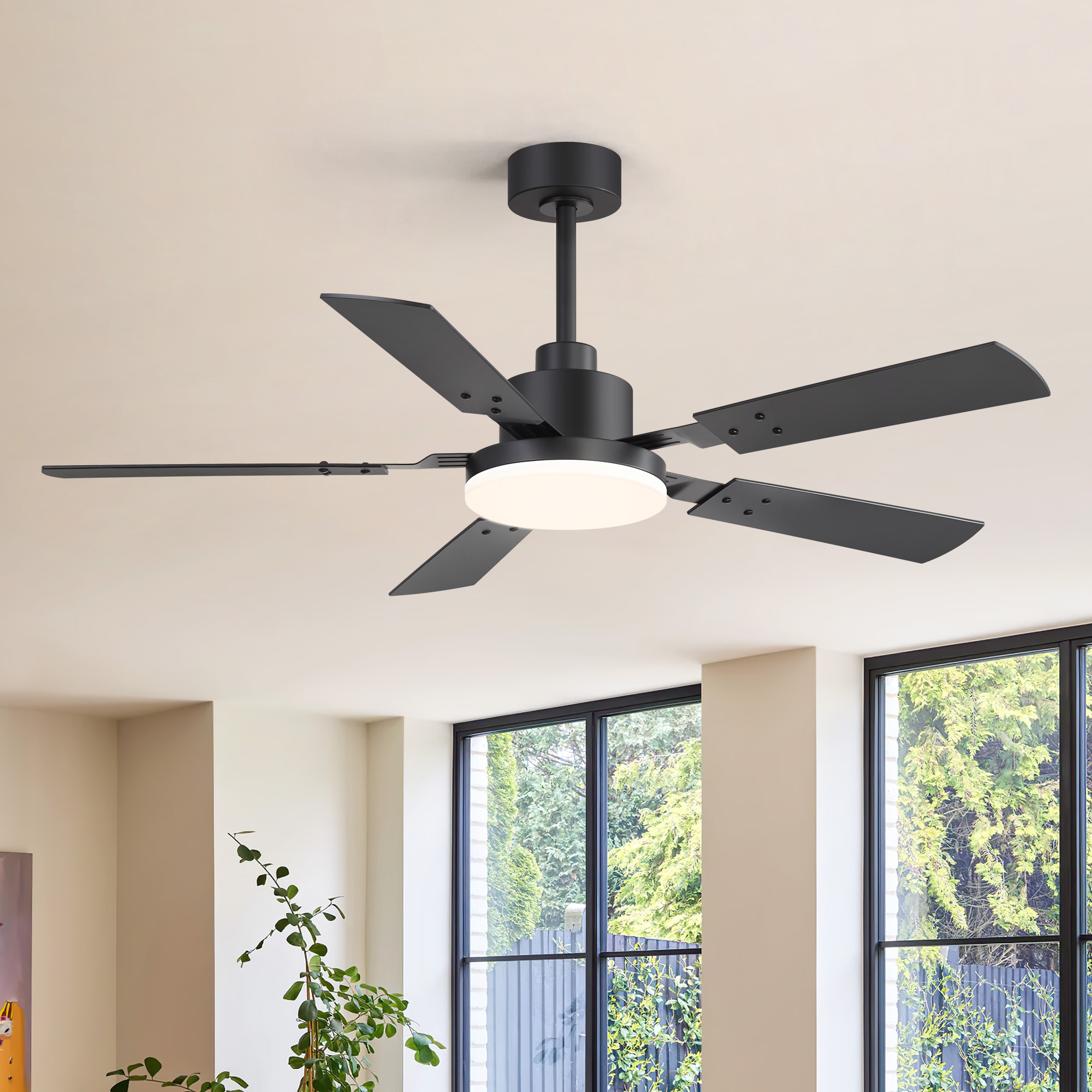 Airsurfer  52-Inch Black LED Ceiling Fan with Black and Dark Walnut Blades and Remote Control