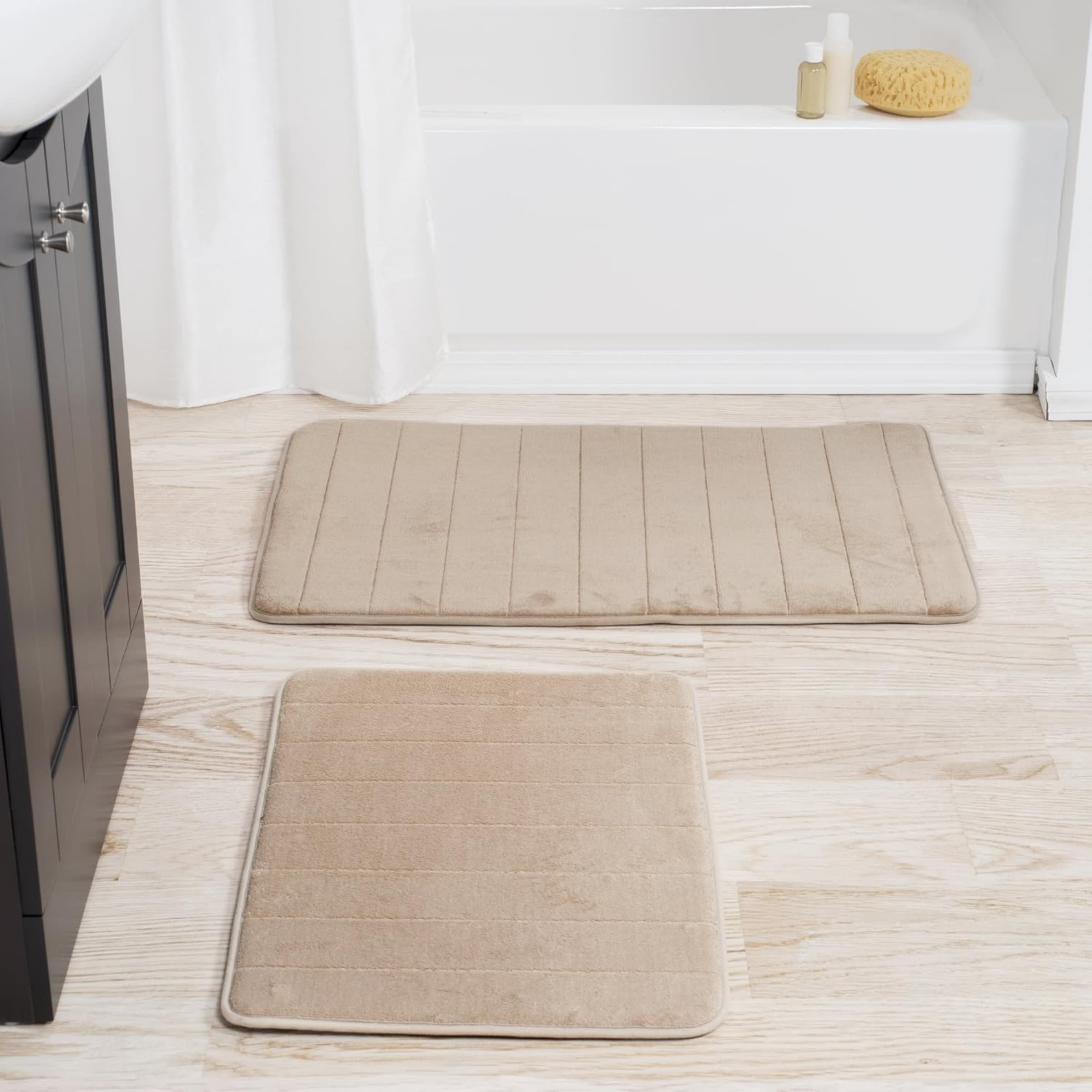 Hastings Home 313994WUM Bathroom Mats 20-in x 32.25-in Taupe Microfiber Memory Foam Bath mat