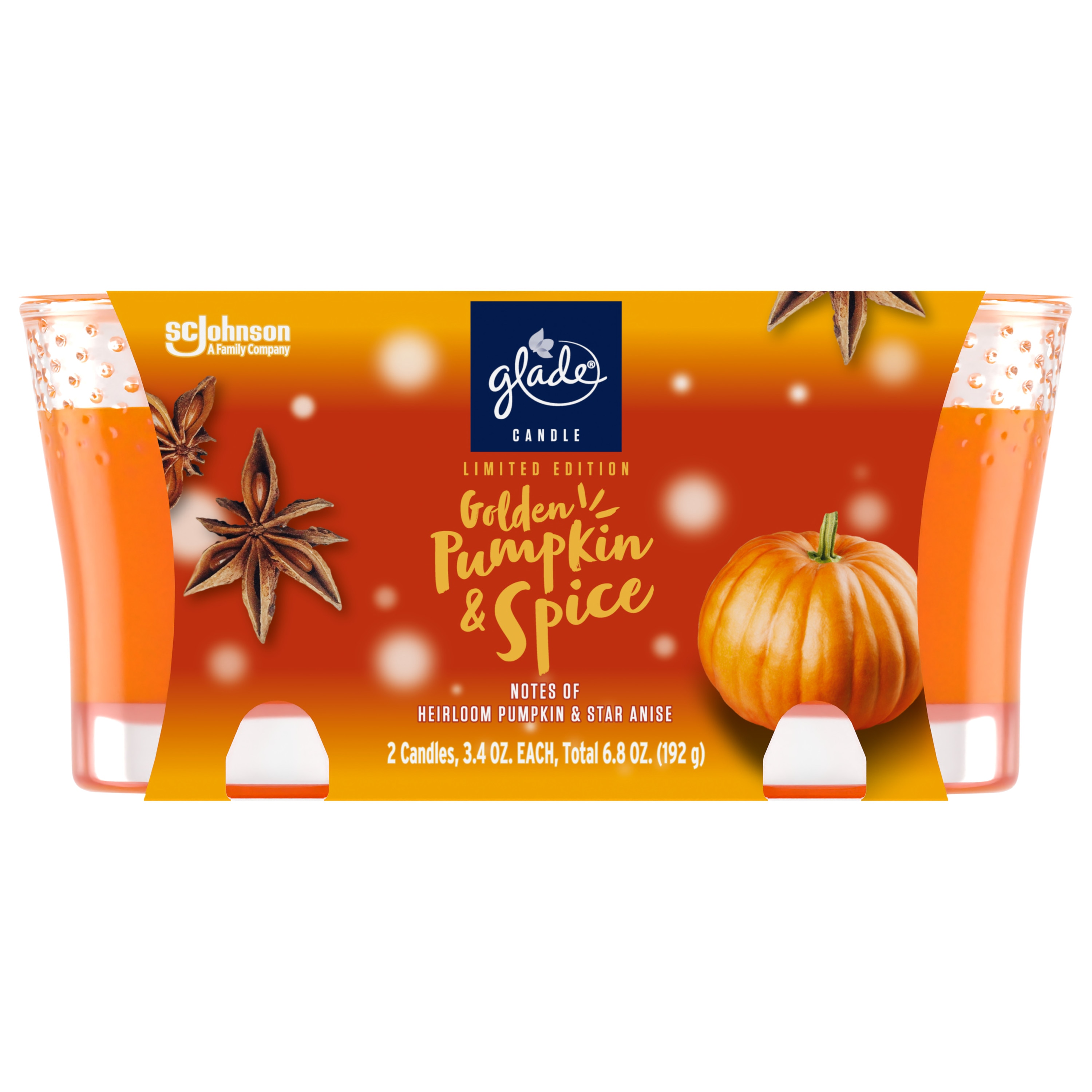 Glade 362886 2 -Pack 1 -Wick Golden Pumpkin and Spice Orange Jar candle