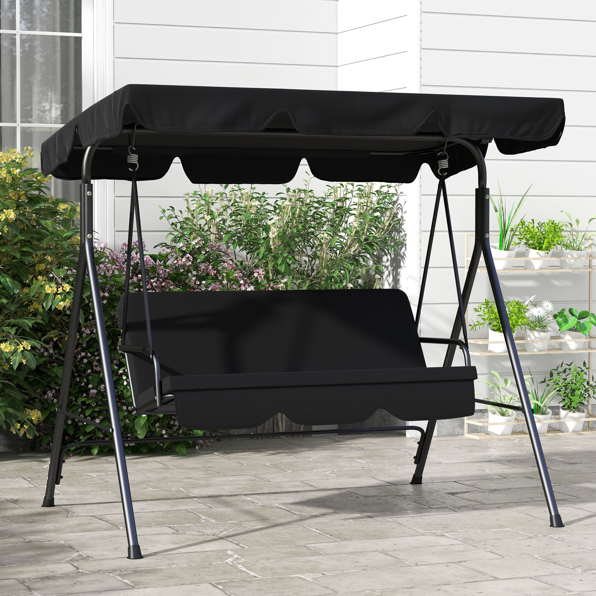 Mondawe MD-8007-1BK 3 -person Black Steel Outdoor Swing