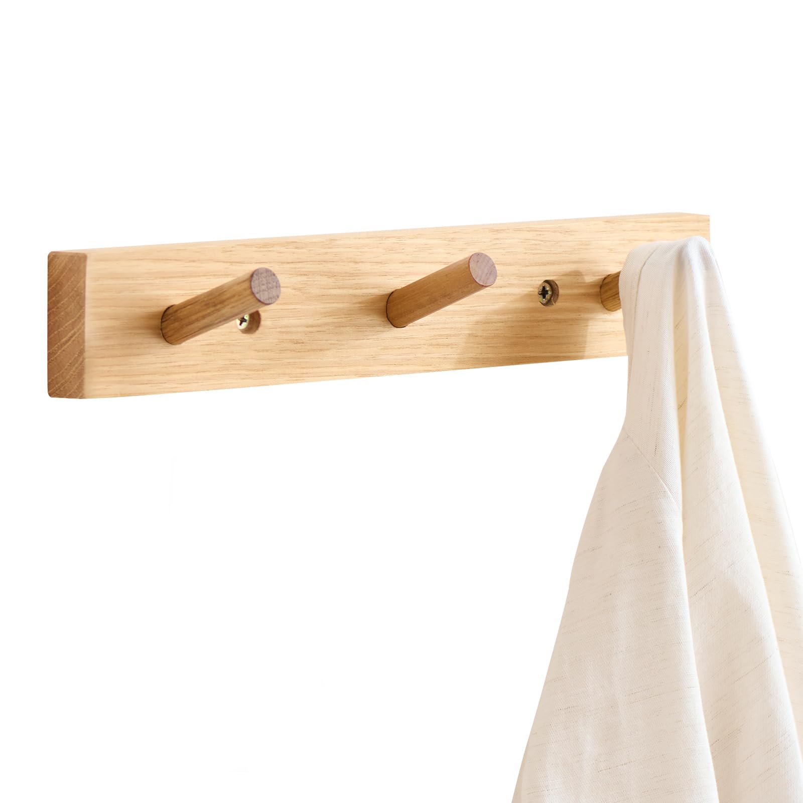 LAIFUCAM 12 Inch Hickory Wood Wall Mounted Coat Rack with 3 Hooks ...