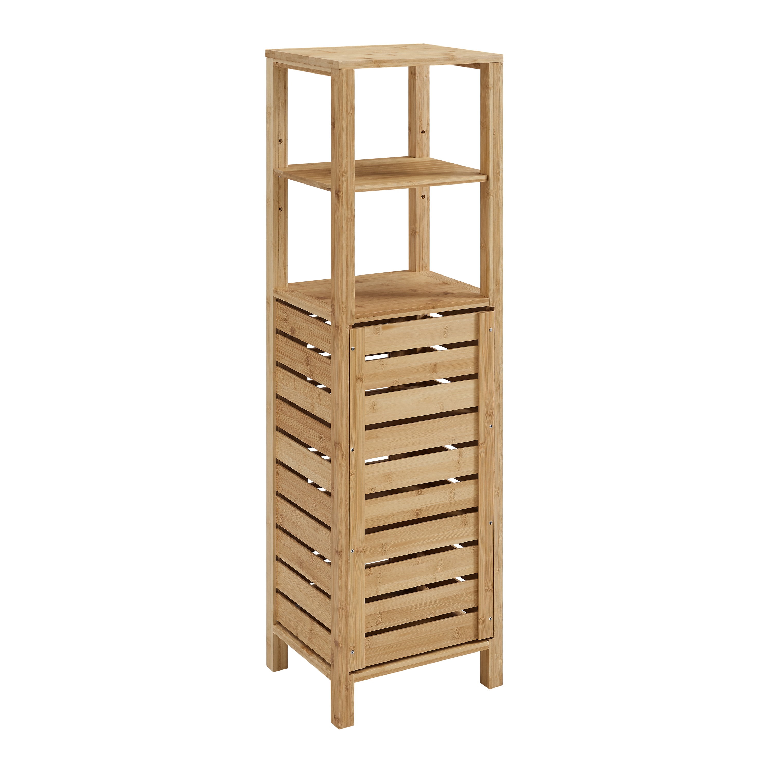 Natural Bamboo Tall Bathroom Storage Cabinet with Door