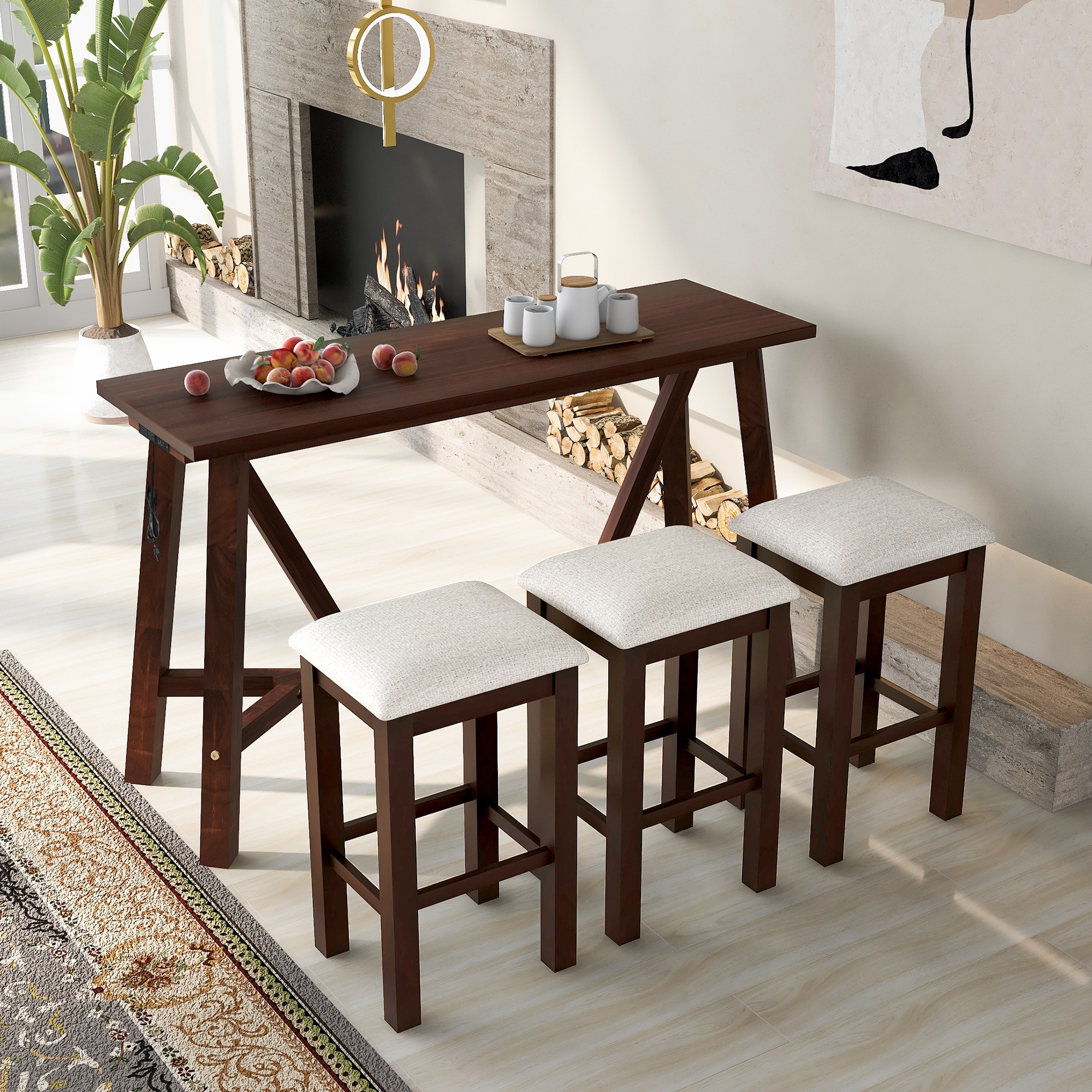 ModernLuxe L-WF298919AAP Brown Contemporary/Modern Dining Room Set with Rectangular Table ( Seats 3 )