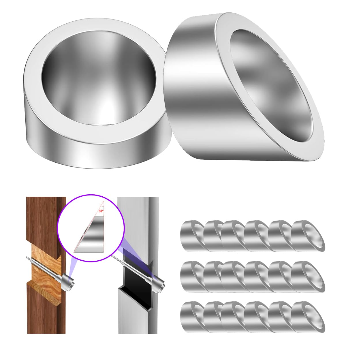 Ahfiwaso  20 pack stainless steel 30 degree angle beveled washers for stair deck cable railing kits fits three eighth inch ID for one eighth and