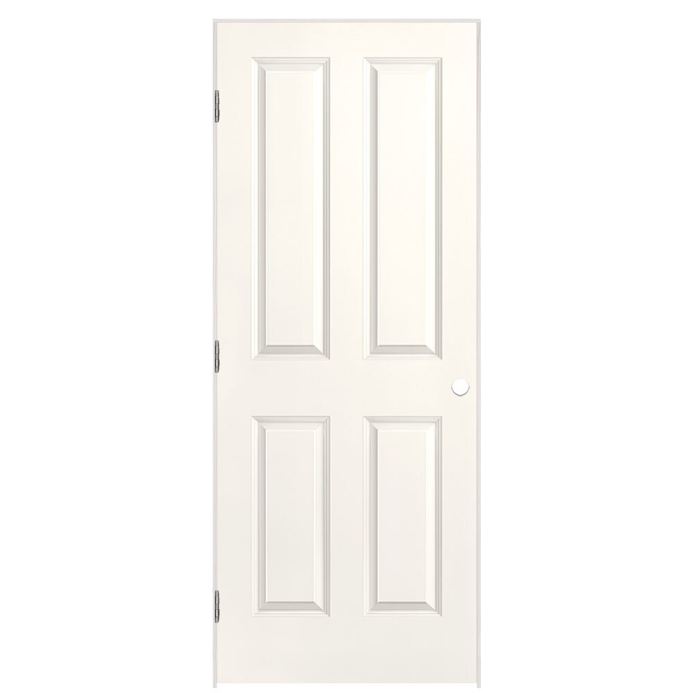 Masonite Traditional 32-in x 80-in Snowstorm 4 Panel Square Hollow Core Prefinished Molded Composite Right Hand Single Prehung Interior Door in White -  1316269