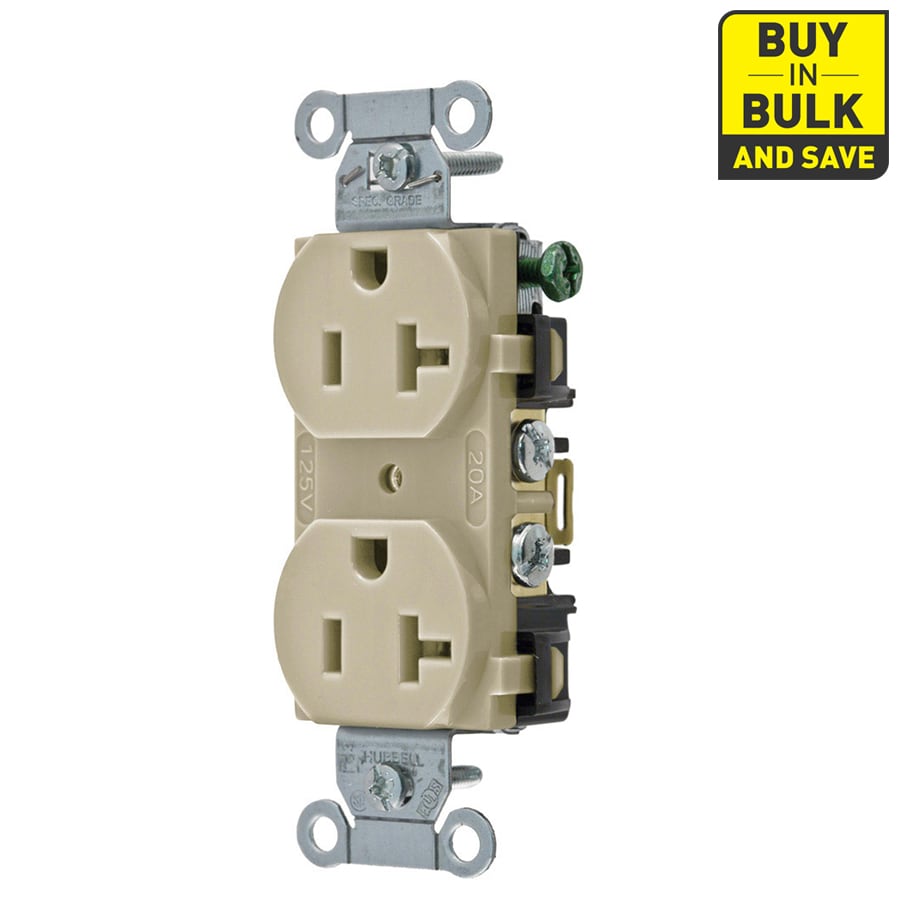 Hubbell 20-Amp 125-volt Residential/Commercial Duplex Outlet, Ivory (10 ...