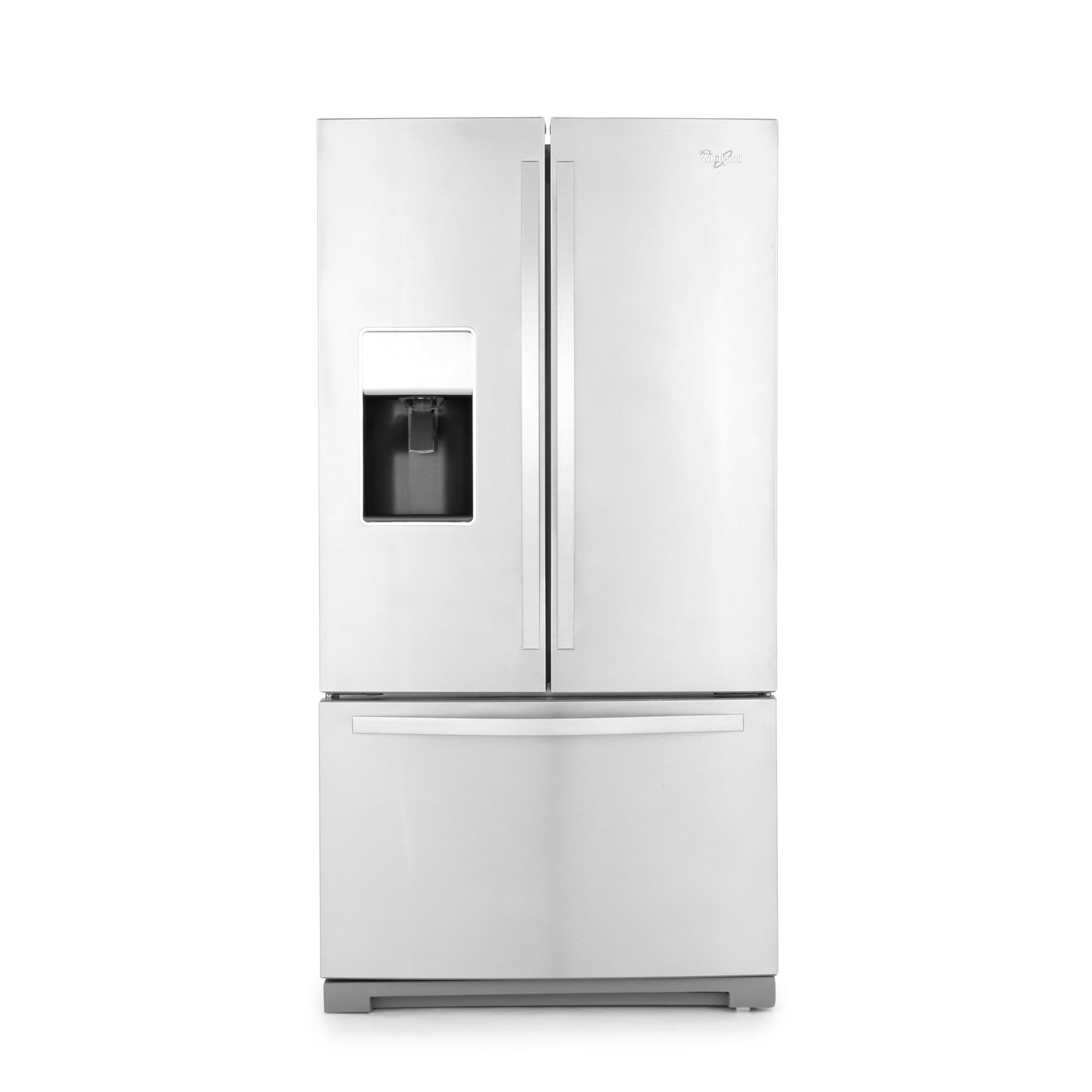 white double door refrigerator with ice maker