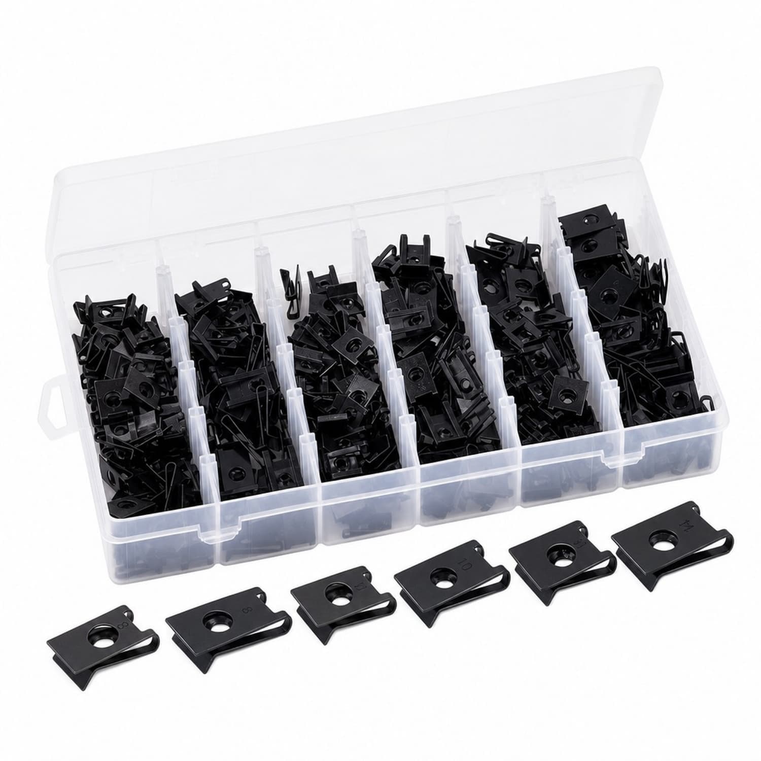 OGETFUUR - SAE U-Clip Nut Assortment Kit 225PCS 6 Sizes Black Phosphate with Storage Box for Door...