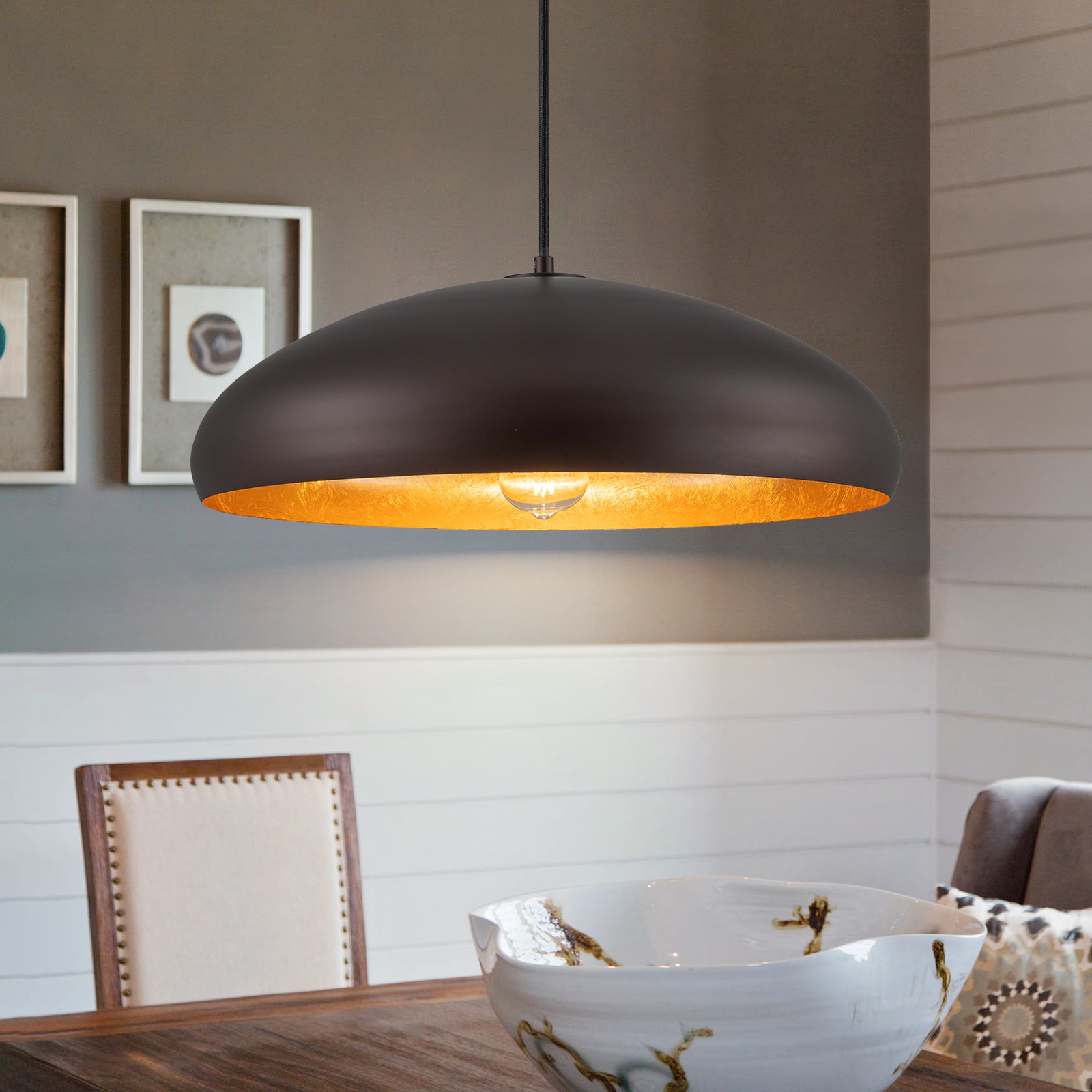 LLHZSY 1 -Light Oil Rubbed Bronze Farmhouse Metal Dome Hanging Pendant Light