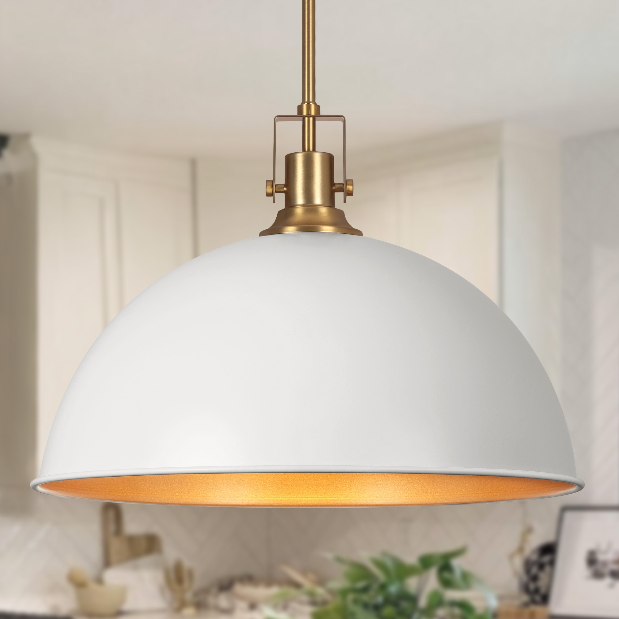 LamQee 06FTL0319AWT Dome Pendant Light 1 -Light White Modern/contemporary For Use in Bedrooms, Dining Rooms, Foyers, Kitchens, Living Rooms Chandelier