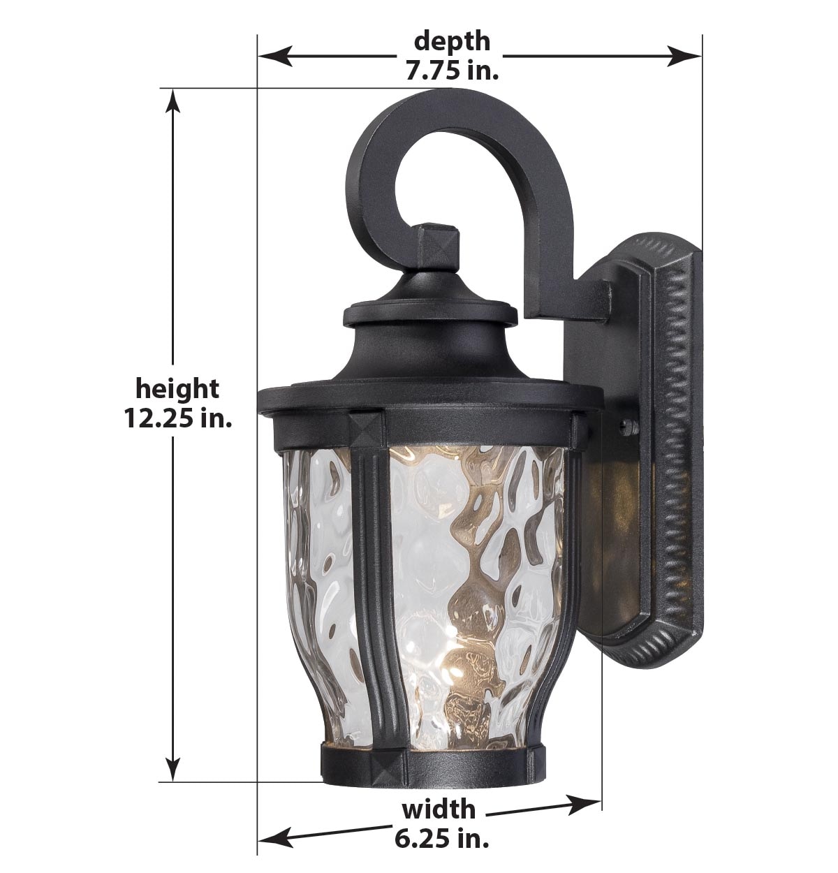 Black and Clear Hammered Glass LED Outdoor Wall Lantern