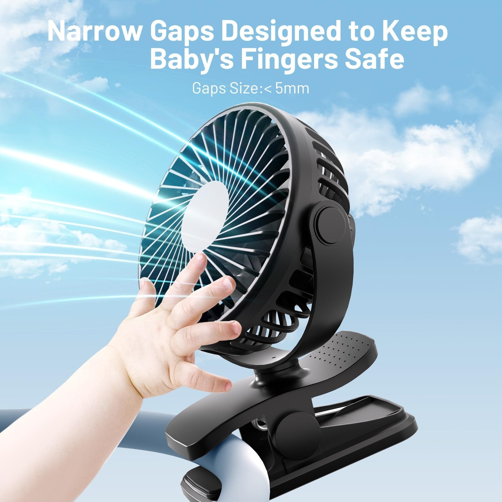 Etokfoks  Portable Clip On Mini Personal Fan with 360 Rotation 3 Speed Quiet Cooling Safety Design for Stroller Camping Golf Cart Home Office
