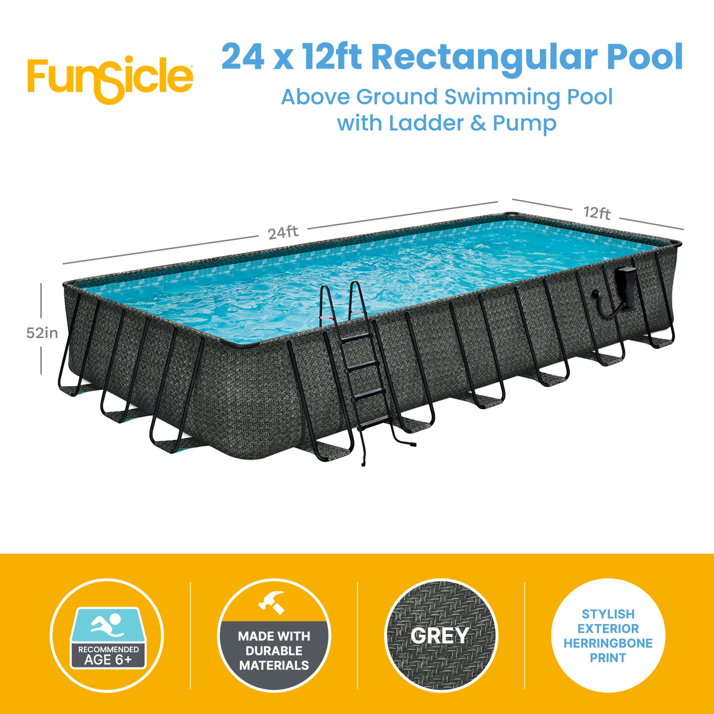 Funsicle 24-Foot Gray Rectangular Above Ground Pool with Filter and Ladder
