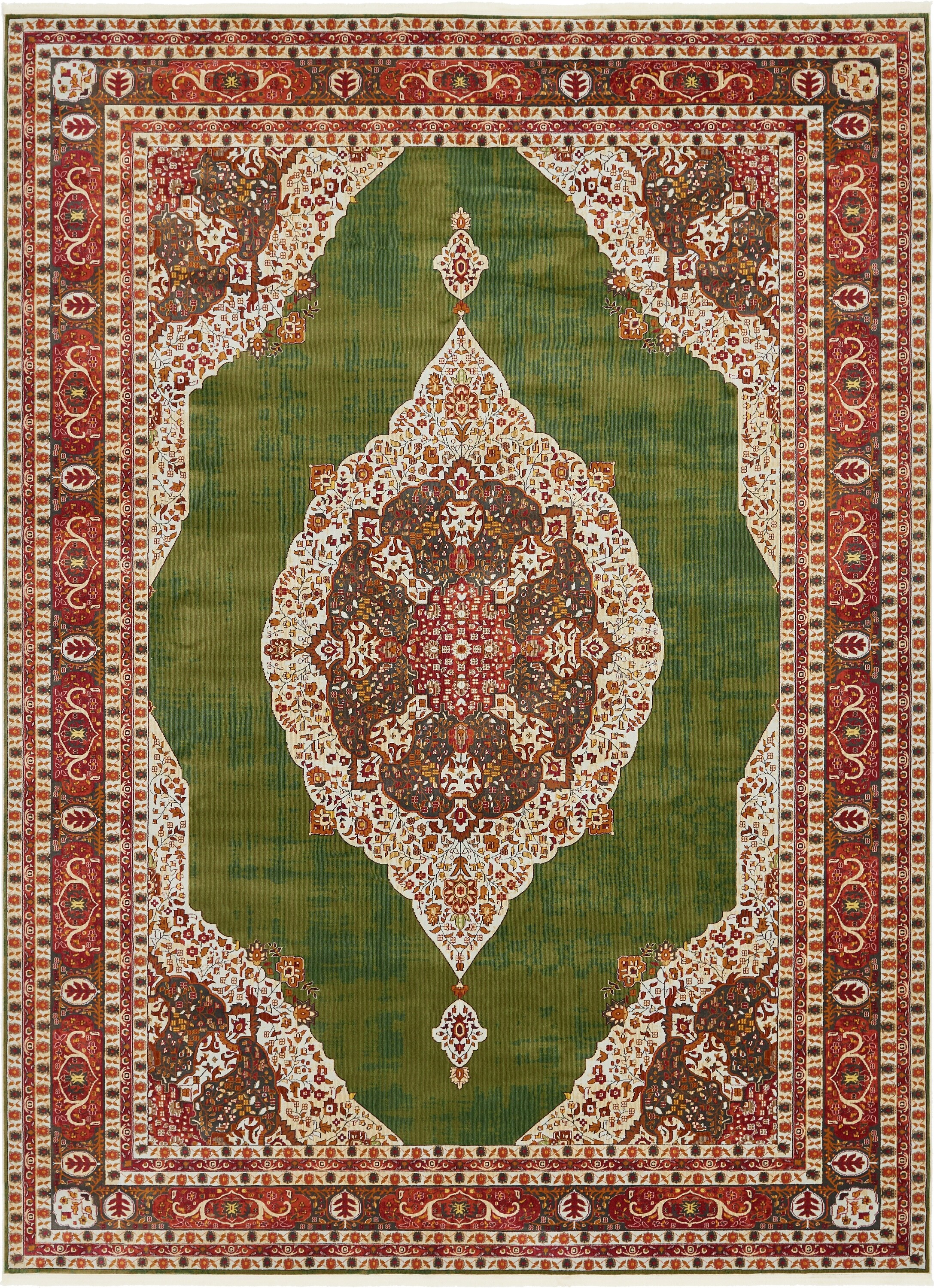 Unique Loom 3140260 Regla Baracoa 10 x 13 (ft) Loomed Polypropylene Green/Red Rectangular Indoor Medallion Oriental Area rug
