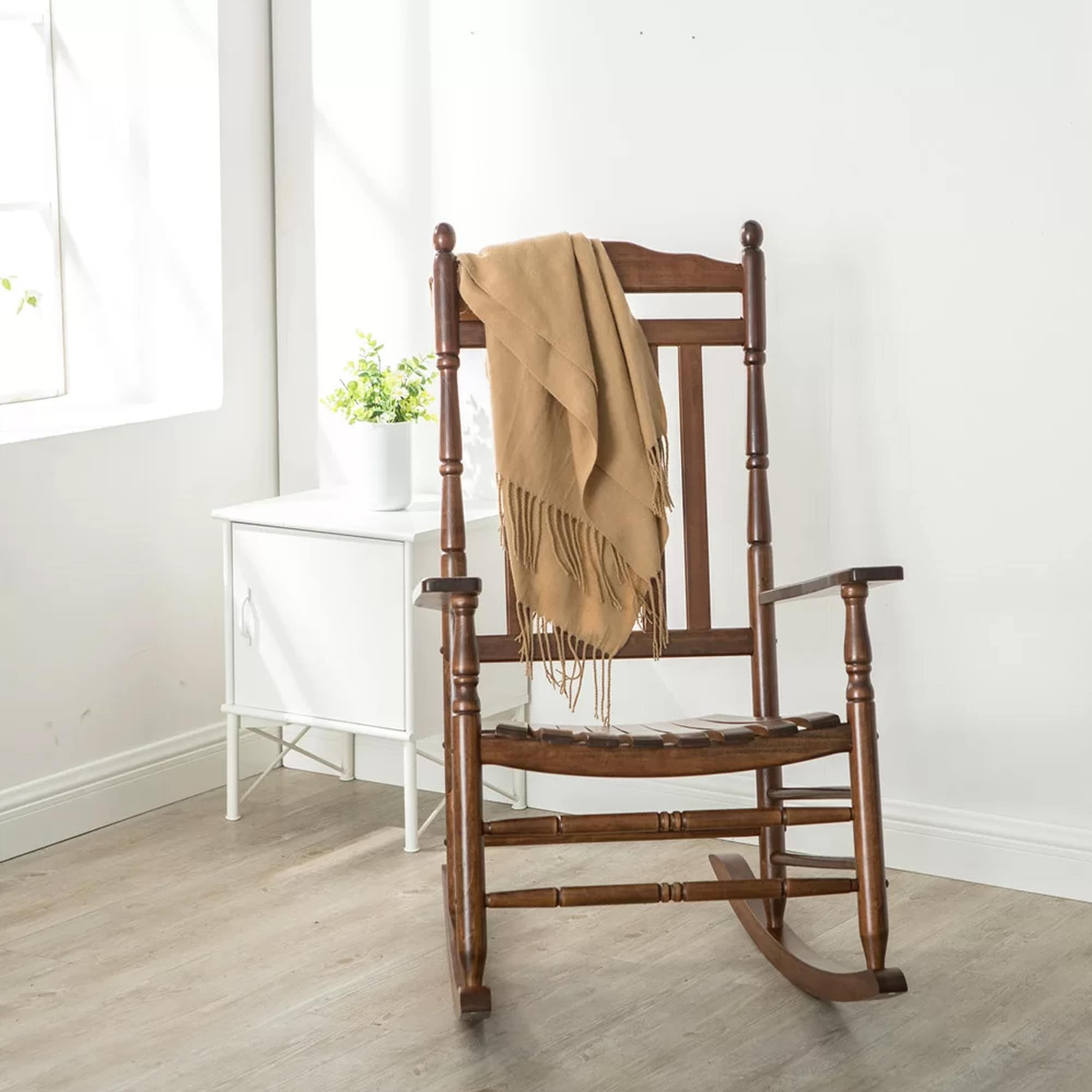 Gaierptone CRXWWV06WPM Rocking Chair Brown Wood Frame Rocking Chair with Slat Seat
