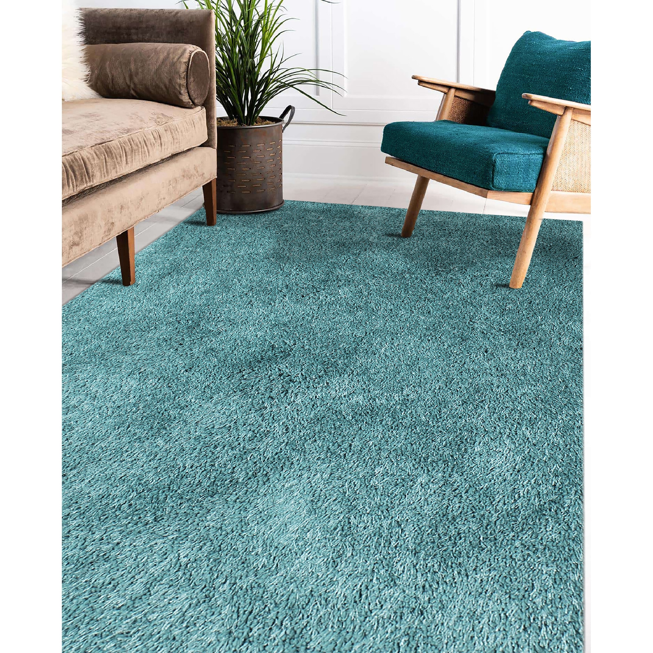 Amer Rugs ILT23656 4 x 6 (ft) Polyester Calypso Blue Rectangular Indoor Solid Mid-Century Modern Area rug