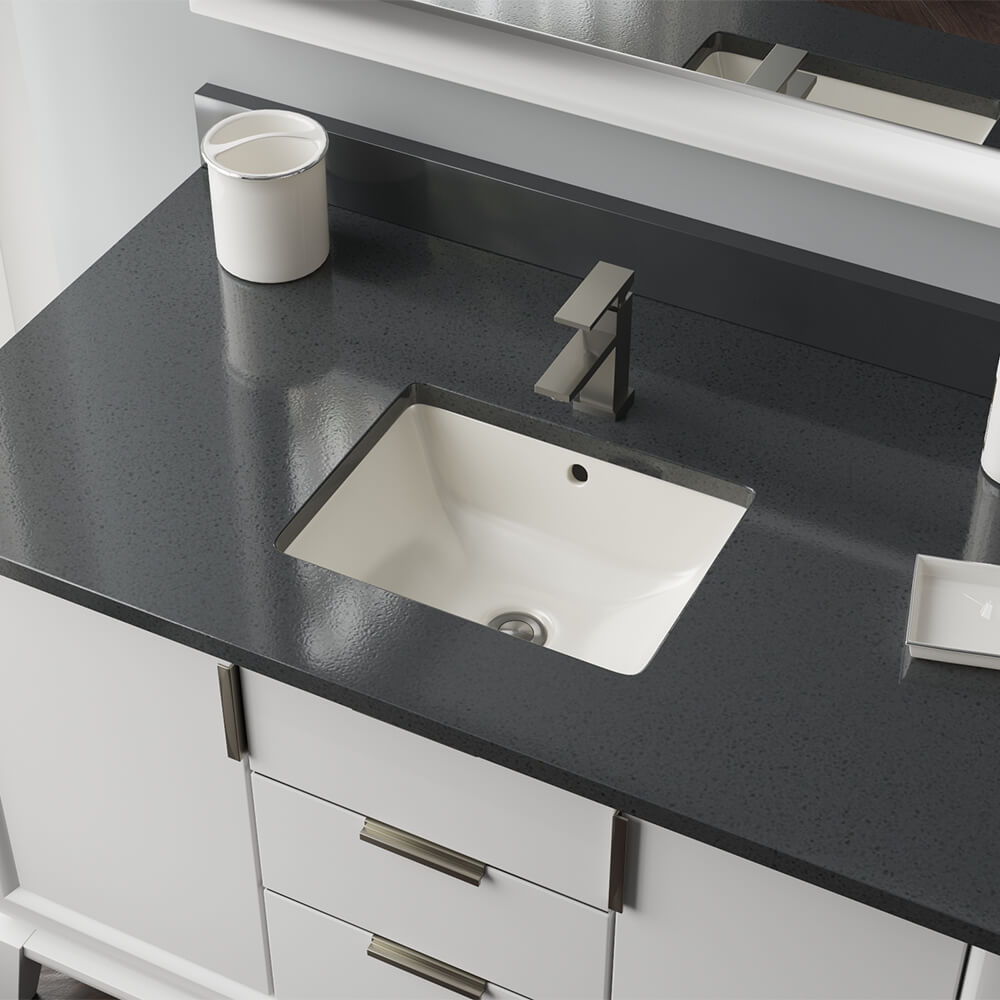 Rene 18.25 in. Undermount Bathroom Sink in White with Pop-Up Drain in Brushed Nickel