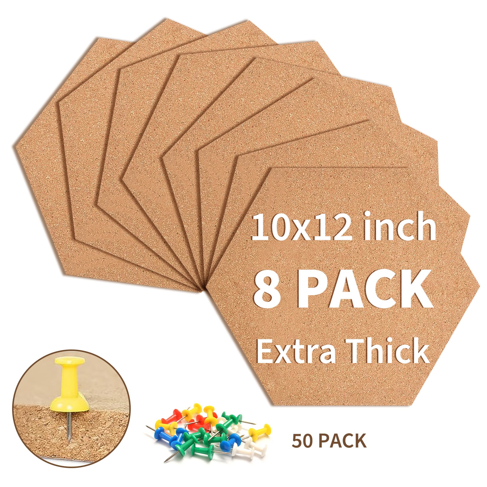 GarveeLife - 8 Pack Hexagon Cork Board Tiles Self-Adhesive Bulletin Boards 12 x 10 x 0.5 Inch Bro...