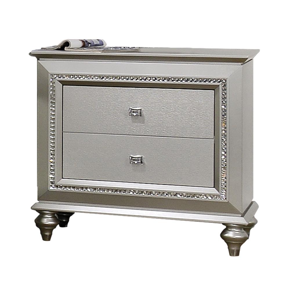 Kaitlyn Champagne Glam 2-Drawer Nightstand with Crystal Trim