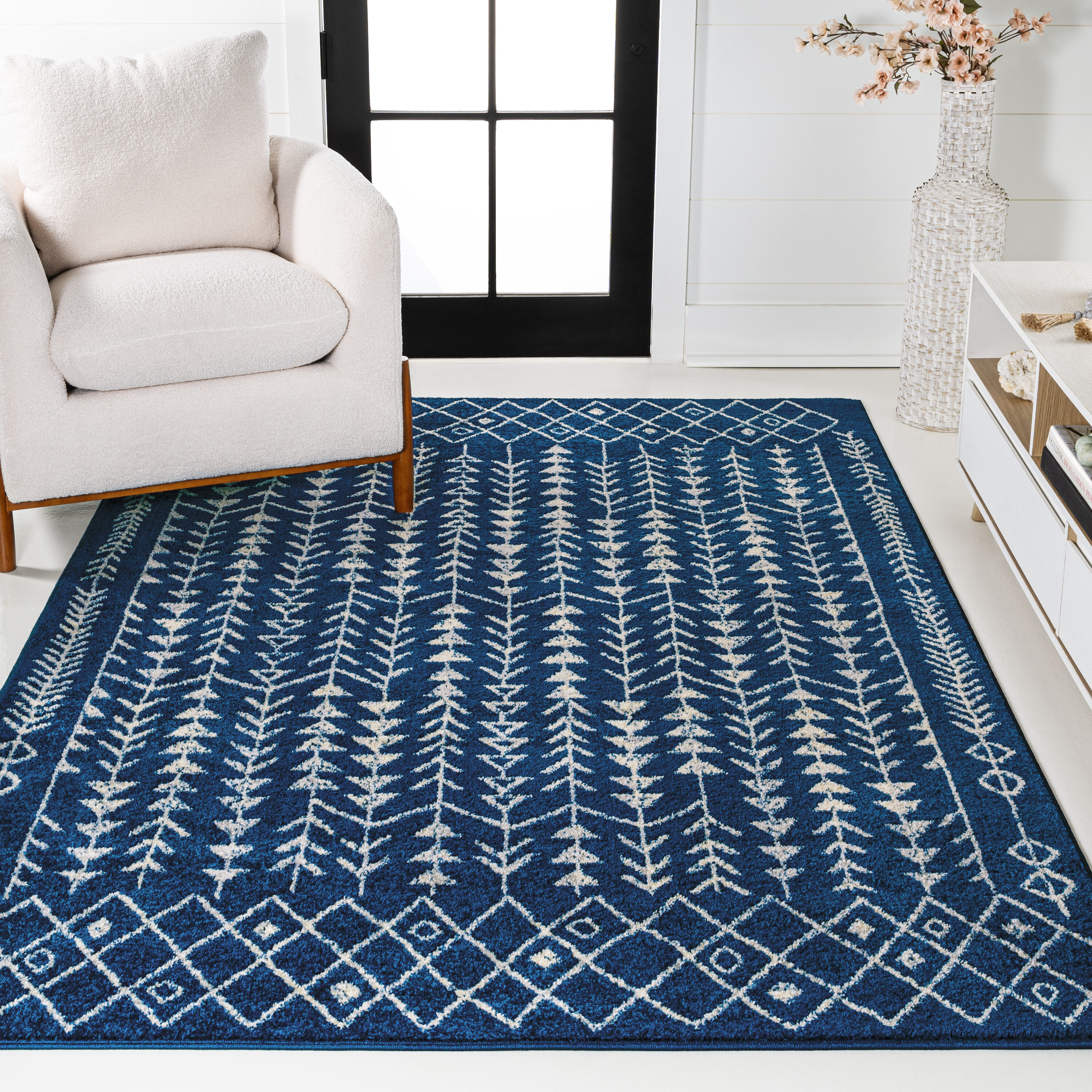 JONATHAN  Y MOH210D-8 8 x 10 (ft) Loomed Polypropylene Navy/Cream Rectangular Indoor Trellis Rustic Area rug