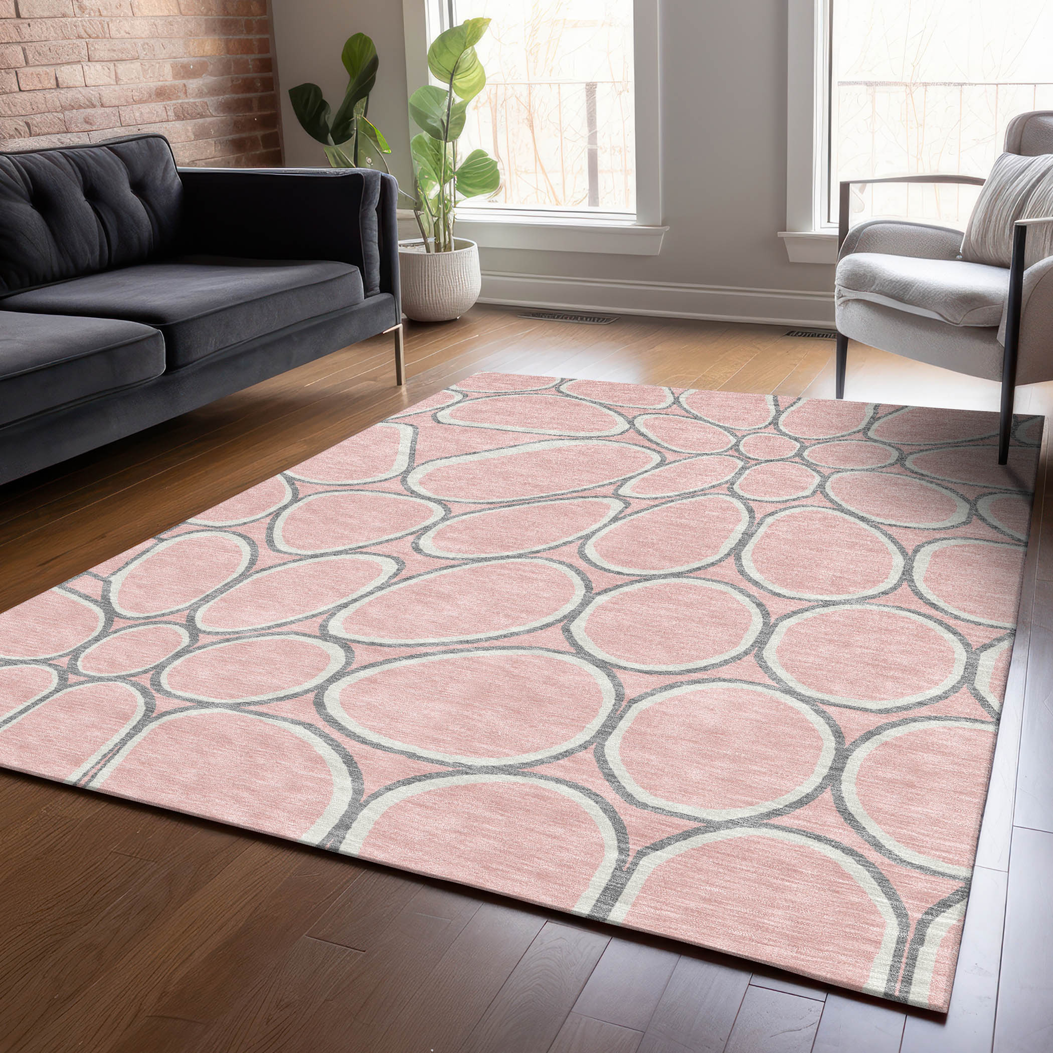 Addison Rugs ACN1041PI30X46 Chantille ACN1041PI 2 x 3 (ft) Polyester Pink Rectangular Indoor/Outdoor Geometric Machine washable Area rug