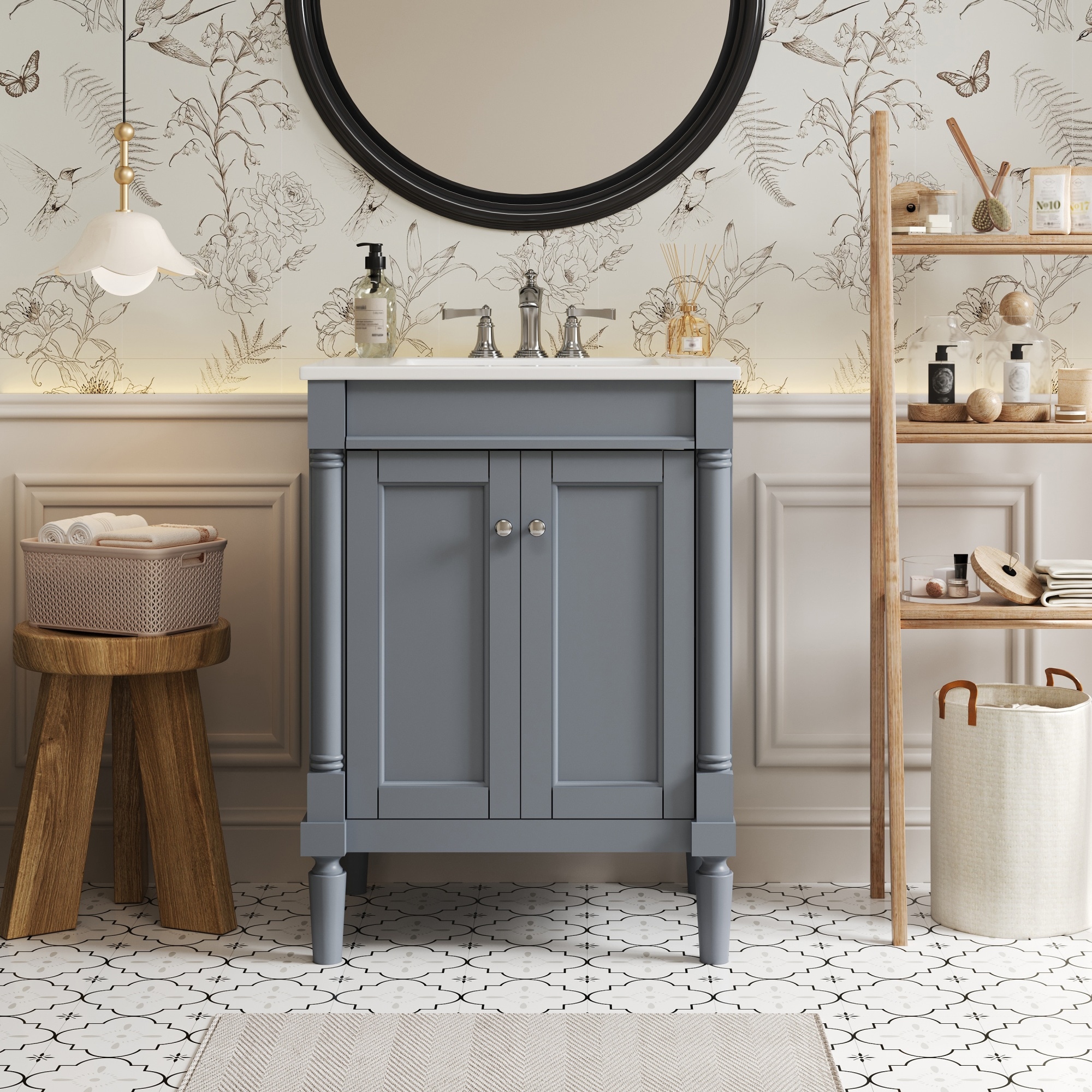LUXEYARD 24 Bathroom Vanity with Top Sink 2Tier Modern Bathroom Storage Cabinet Single Sink Bathroom Vanity Large Storage Shelves