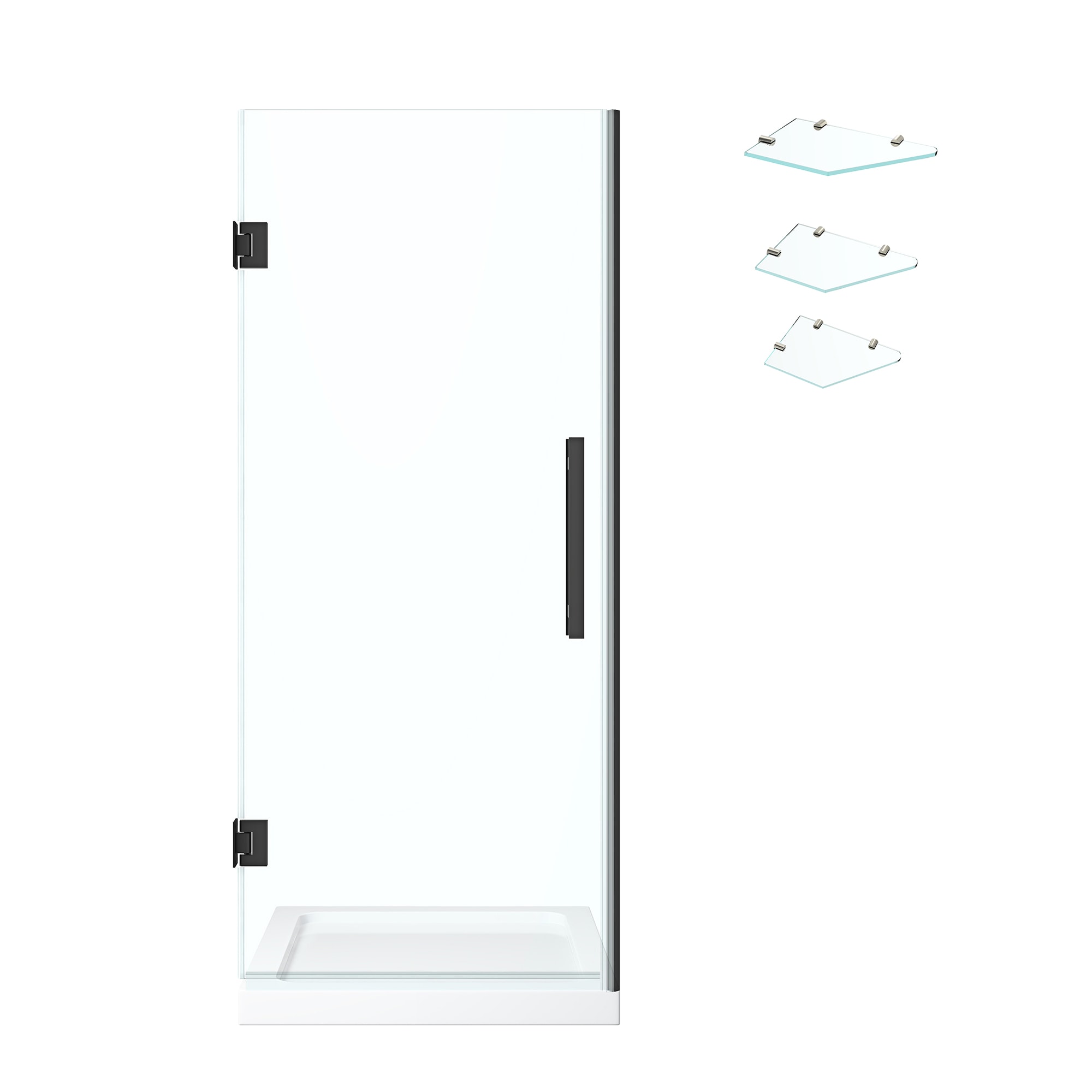 Tampa-Pro 32" Black Frameless Alcove Shower Kit with Shelves