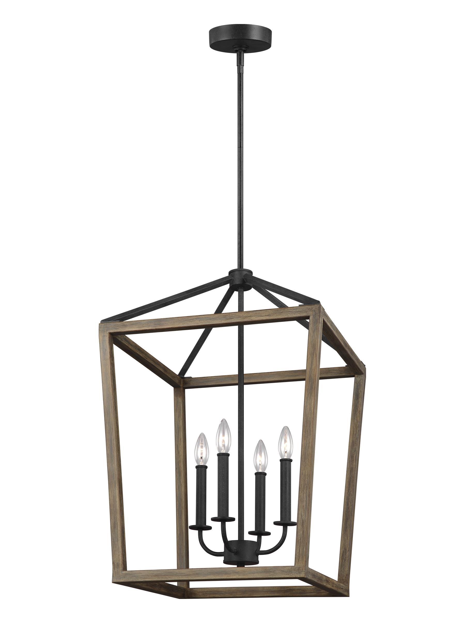 Mini Buford 4-Light Weathered Oak and Forged Iron Candle Chandelier