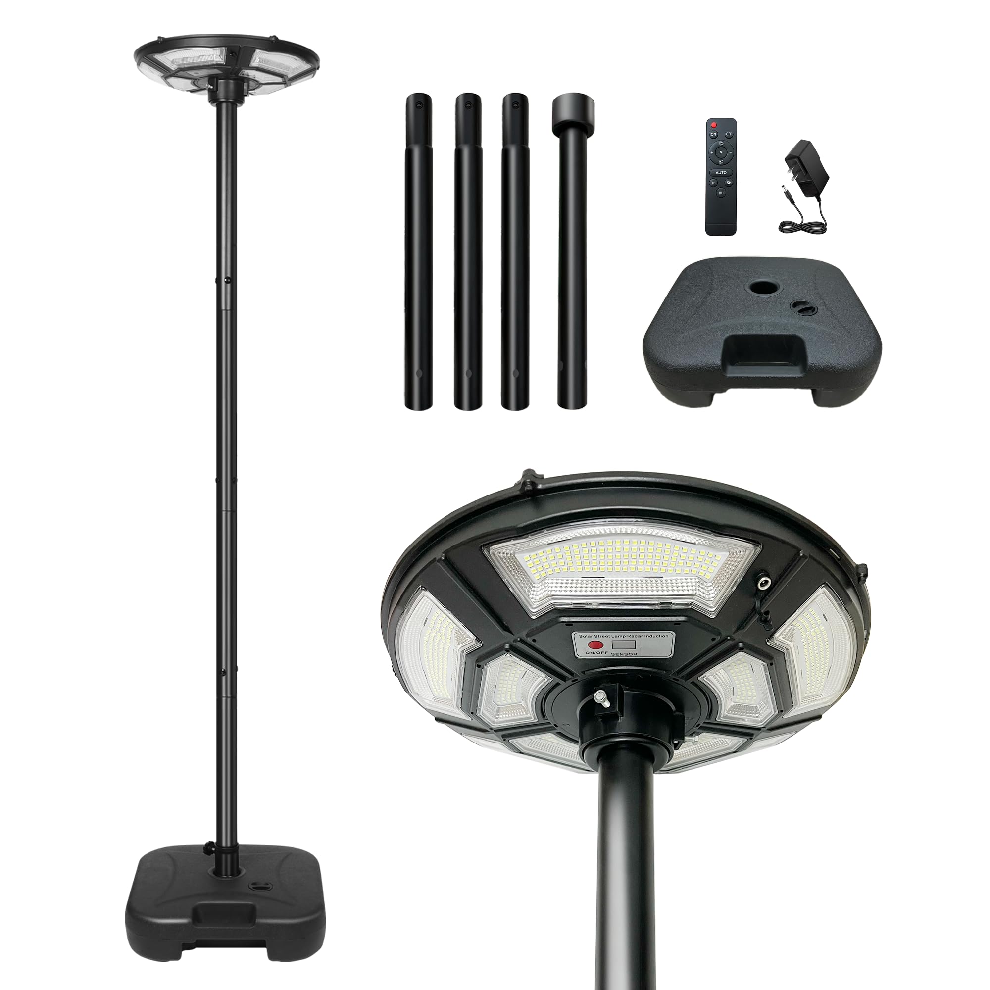 Adrinfly Solar Outdoor Street Light with Pole and Remote Waterproof Motion Sensor 750 LED Post Light with DC Port for Yard Patio Camping Dusk to #LAD0817D393