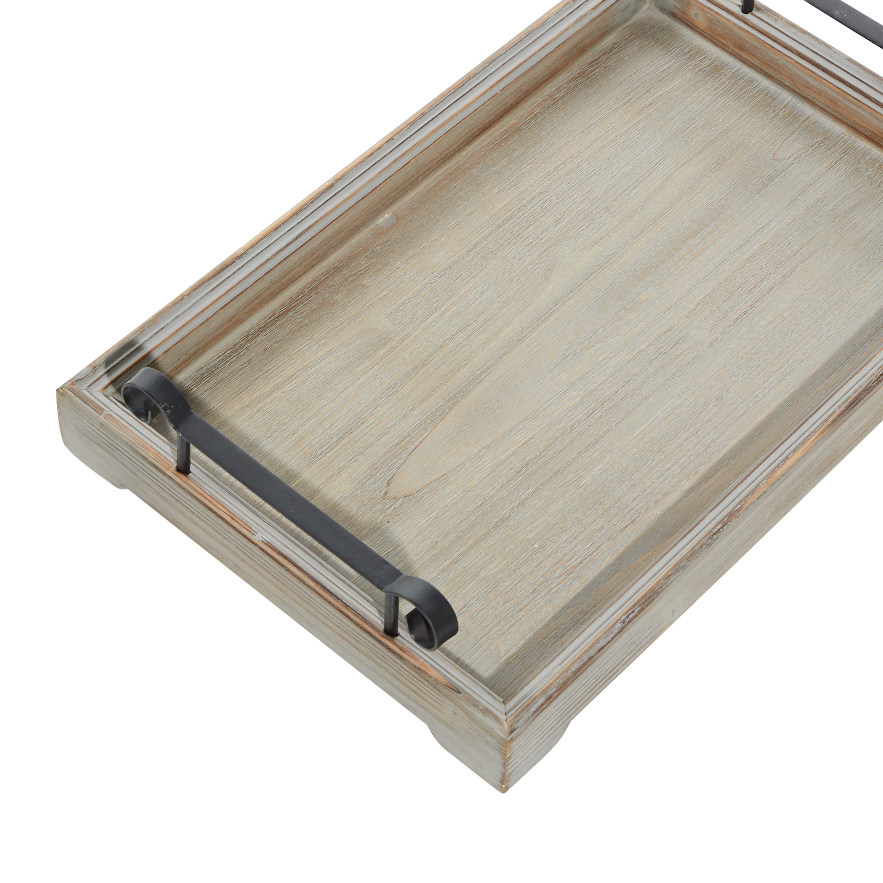 Beige Wood Tray Set with Metal Handles, 20" and 17"
