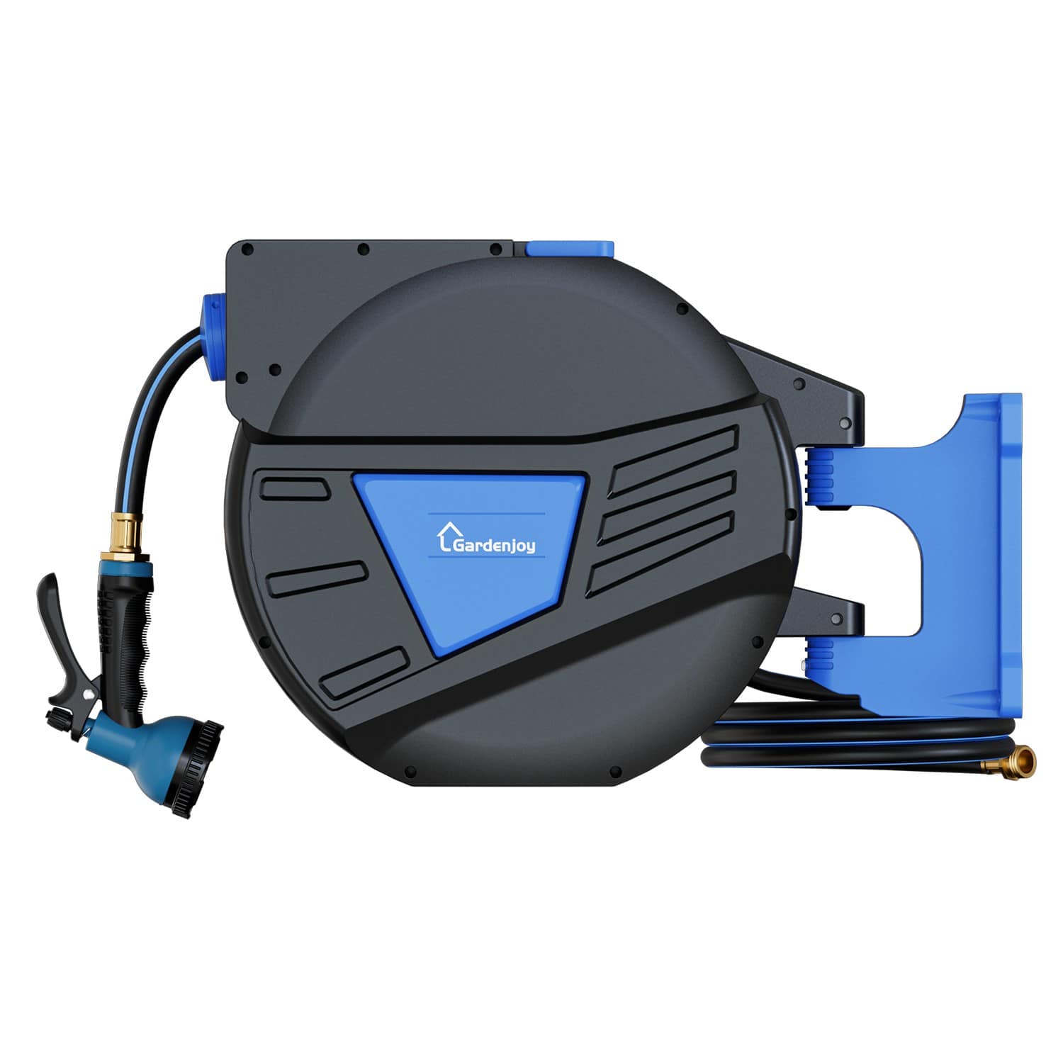 GardenJoy LG-GRBP12130L Retractable Garden Hose Reel 1/2 in. x 130 ft. Wall-Mounted with 180° Swivel Bracket – Blue