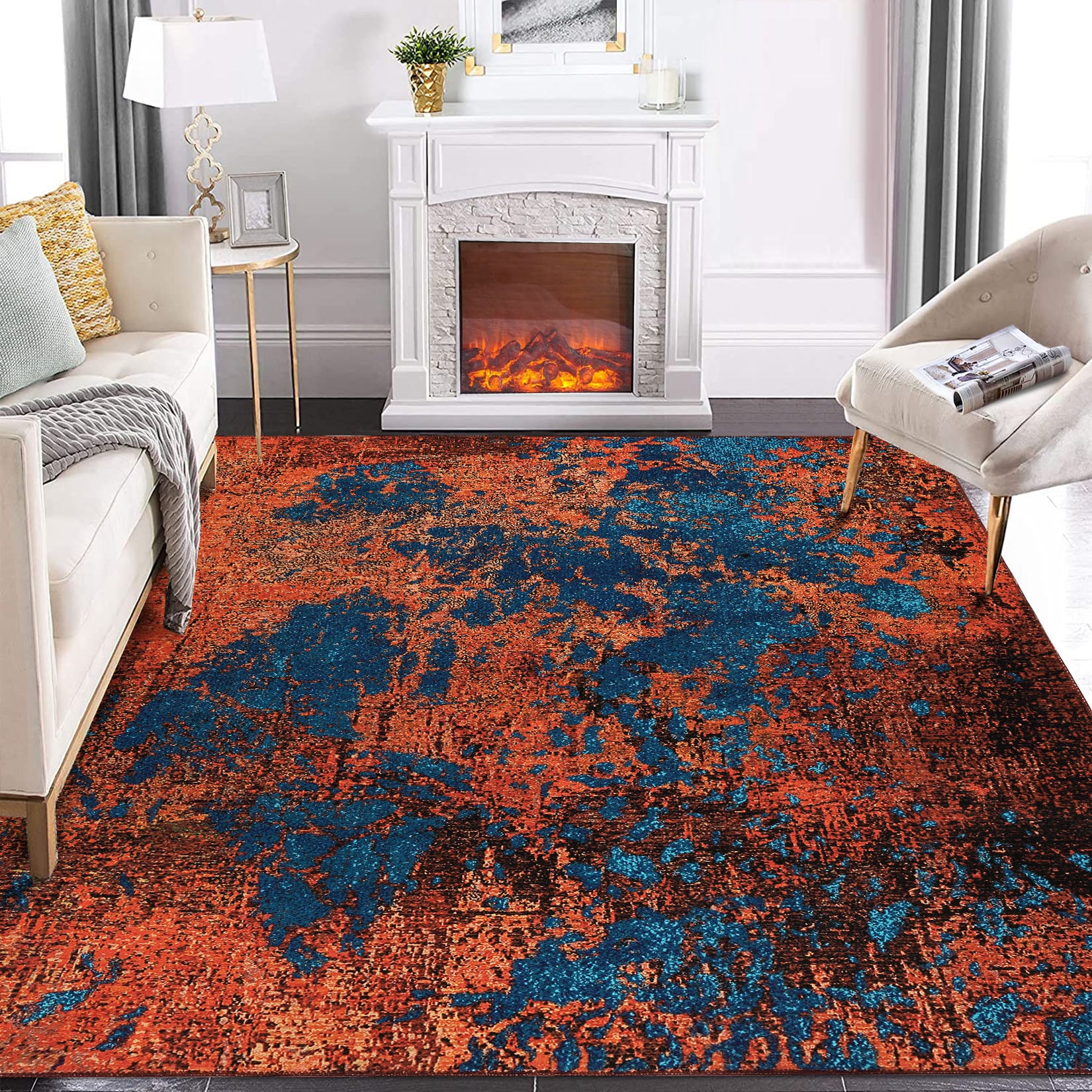 Garvee YXY-LO-PHO-0ZW3RSSF 8 x 10 (ft) Polyester Blue/Red Rectangular Indoor Abstract Mid-Century Modern Machine washable Area rug