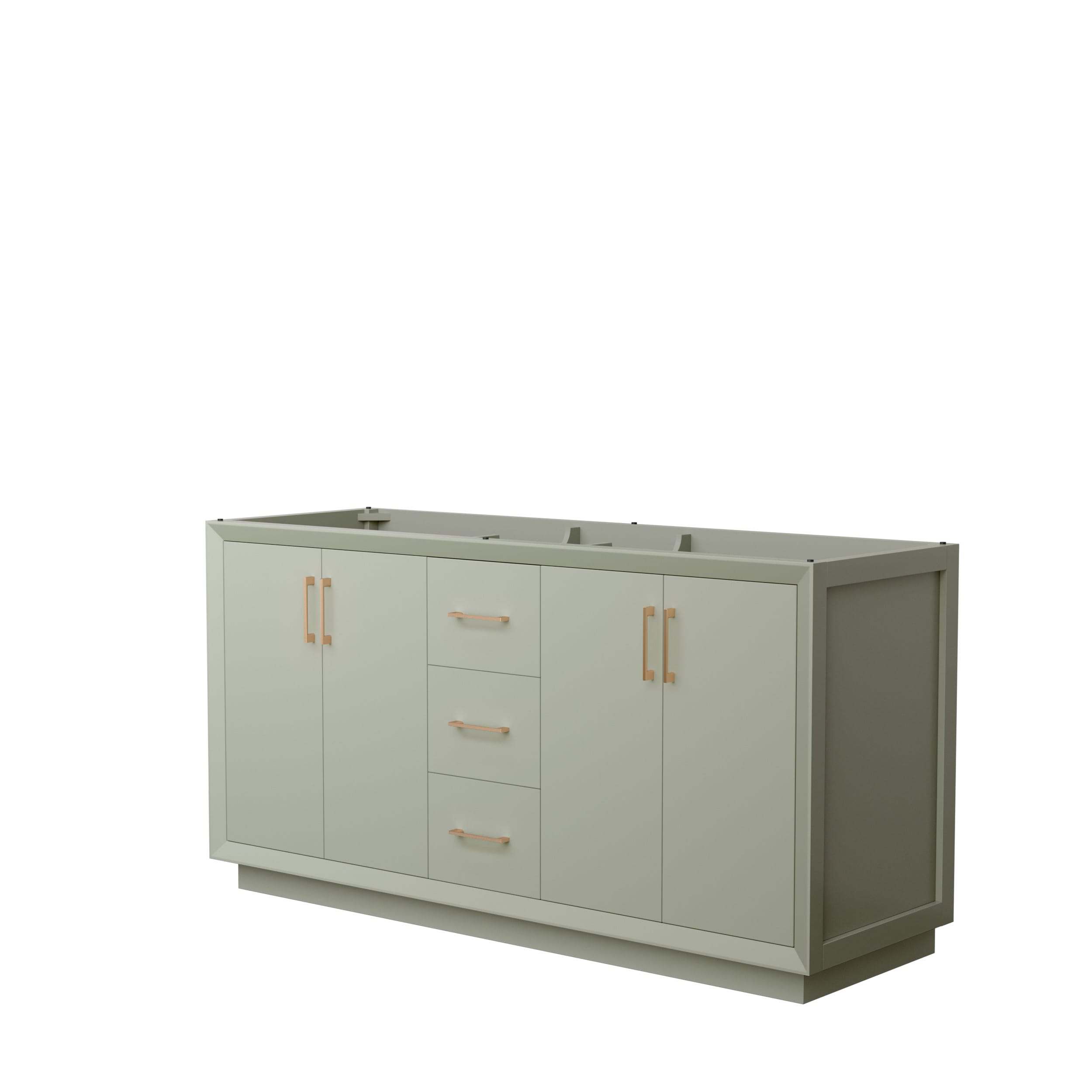 Wyndham Collection WCF414166DLZCXSXXMXX Strada 66-in Light Green with Satin Bronze Trim Bathroom Vanity Base Cabinet without Top