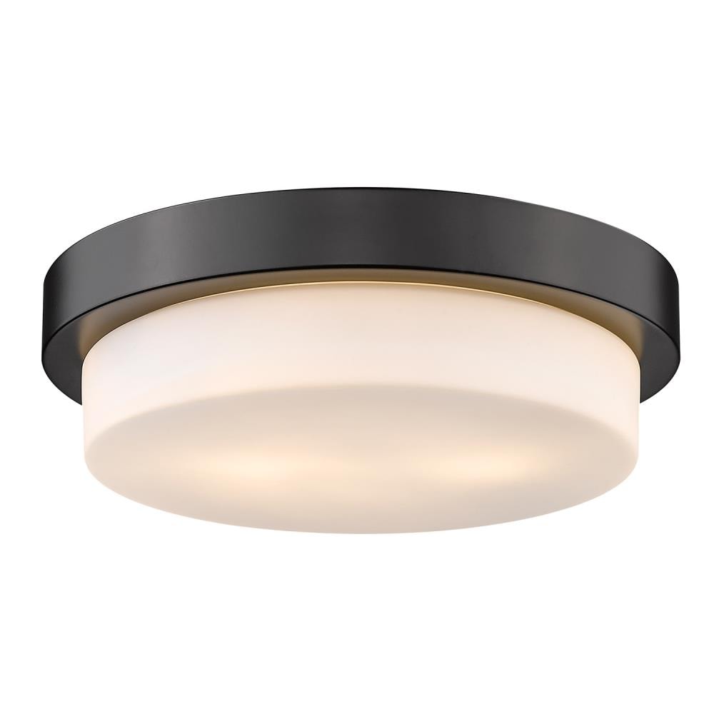 13 in. 2-Light White Indoor Flush Mount with Clear Ribbed Glass Bowl