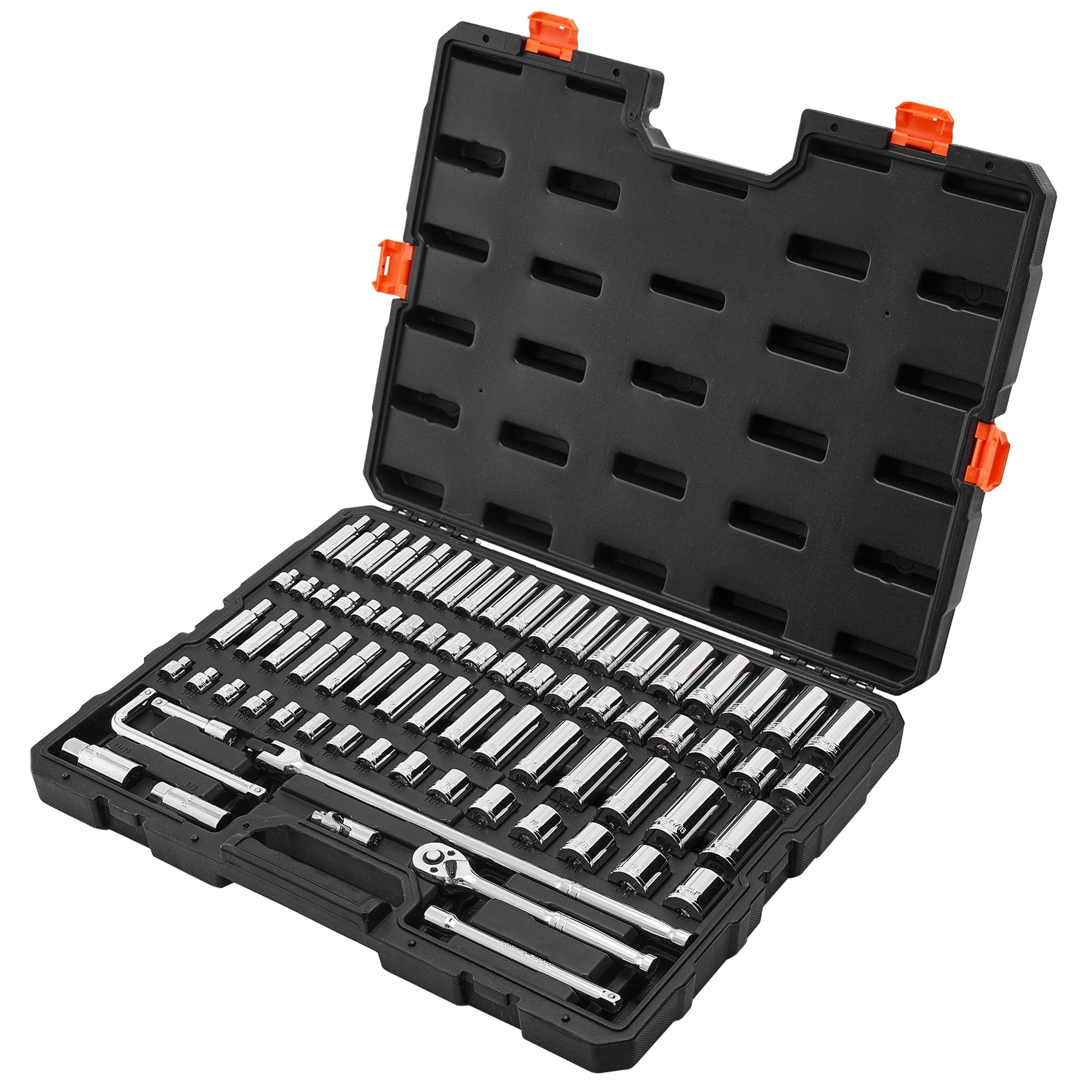 HyperDrop Cart 76-Piece 3/8-in Drive SAE and Metric Socket and Ratchet Set - Deep and Shallow CR-V Mechanic Tool Kit with Case