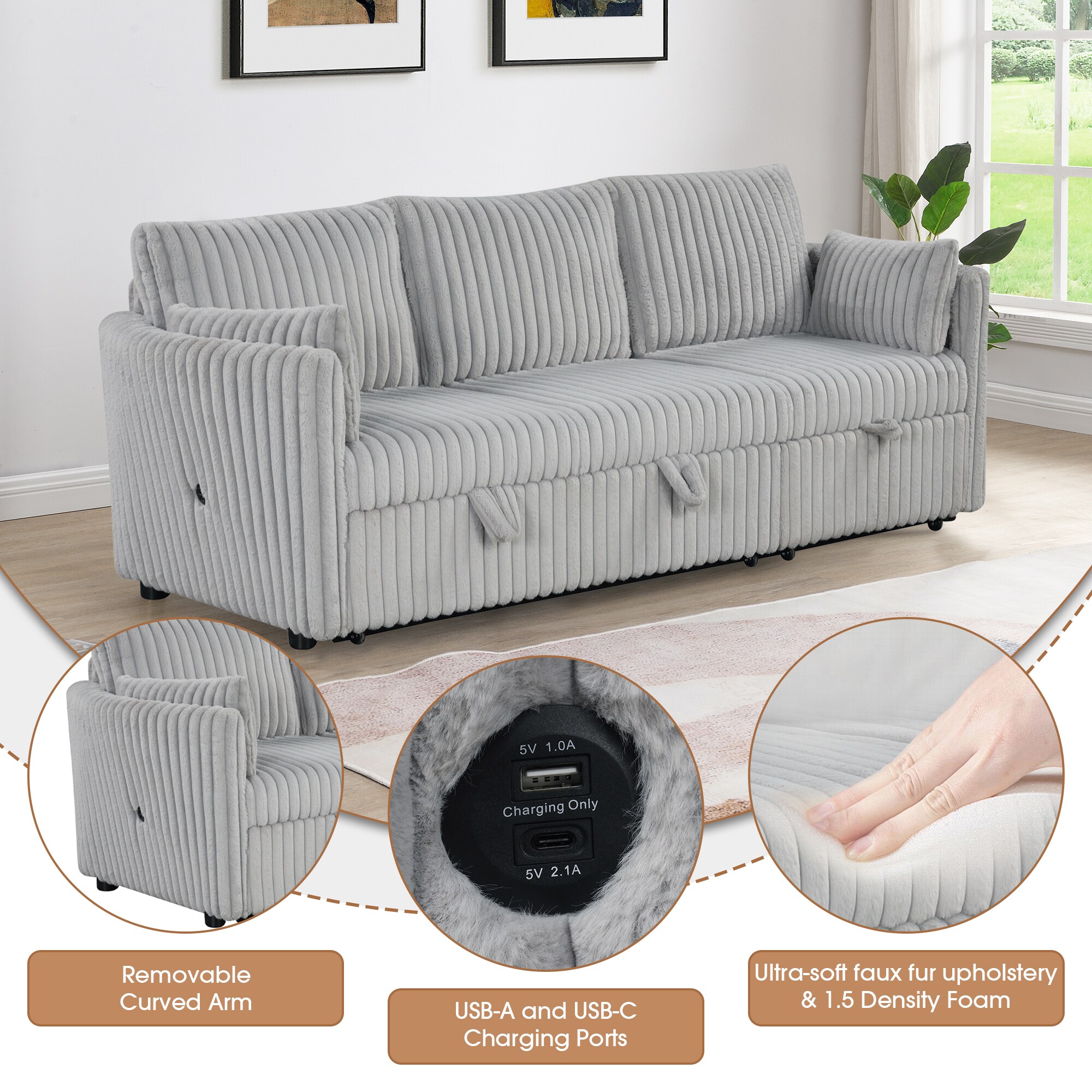 IHOMEadore MDSL64002GY-3SEAT Sofas-Loveseats - View #4