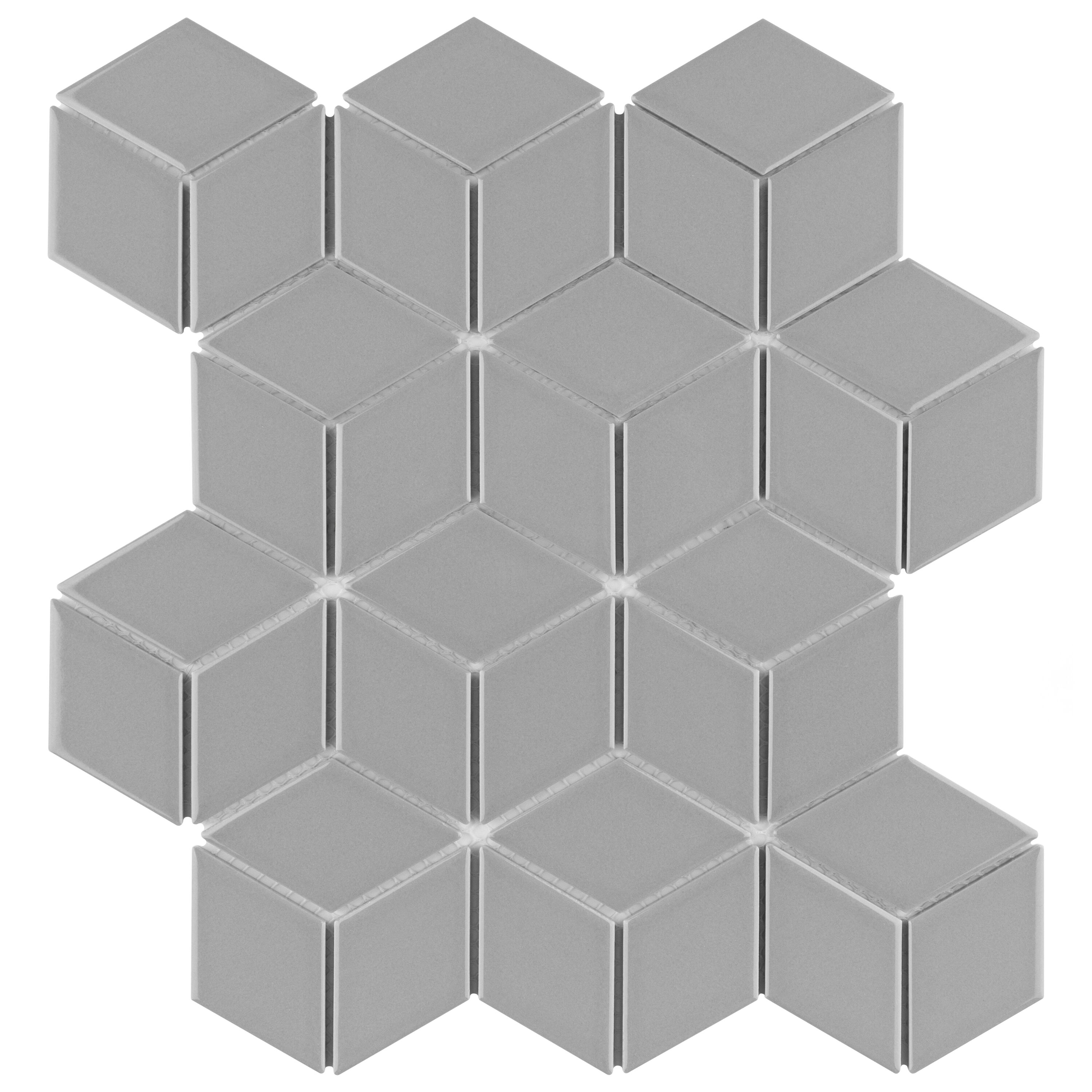 Affinity Tile FMTRHOGL Metro Rhombus Glossy Light Grey 11-in x 12-in Glossy Porcelain Patterned Mosaic Floor and Wall Tile (9-sq. ft/ Carton)