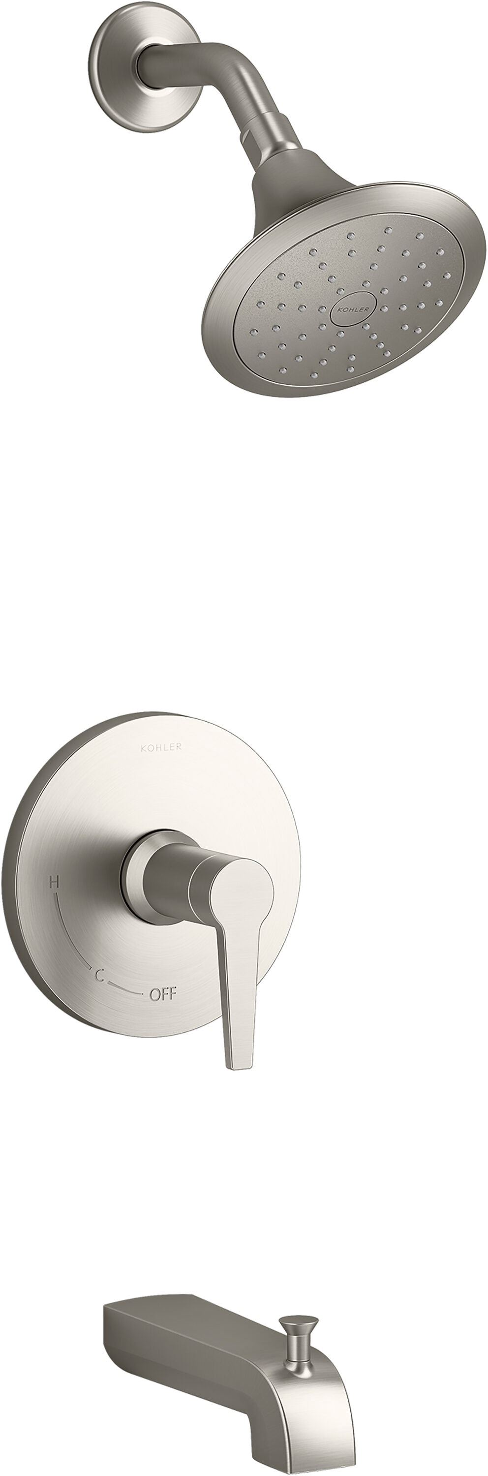  K-TS97074-4G-BN Pitch Vibrant Brushed Nickel 1-handle Single function 4.5625-Inches Round Bathtub and shower Faucet