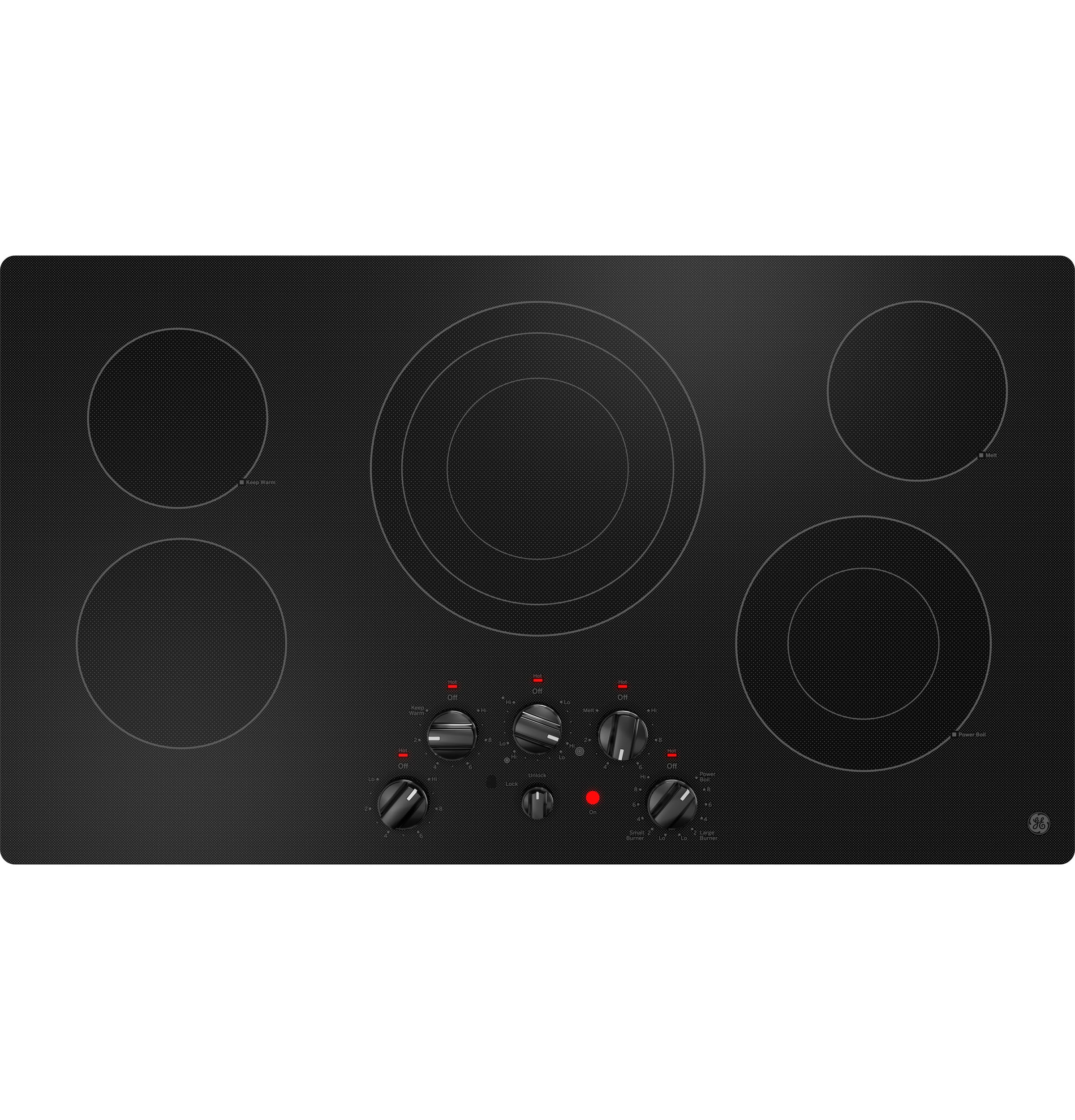 GE PP962SMSS 36 Smoothtop Electric Cooktop with 5 Ribbon Elements, Bridge  Element, Warming Zone, Simmer Setting and Dishwasher Safe Knobs: Black