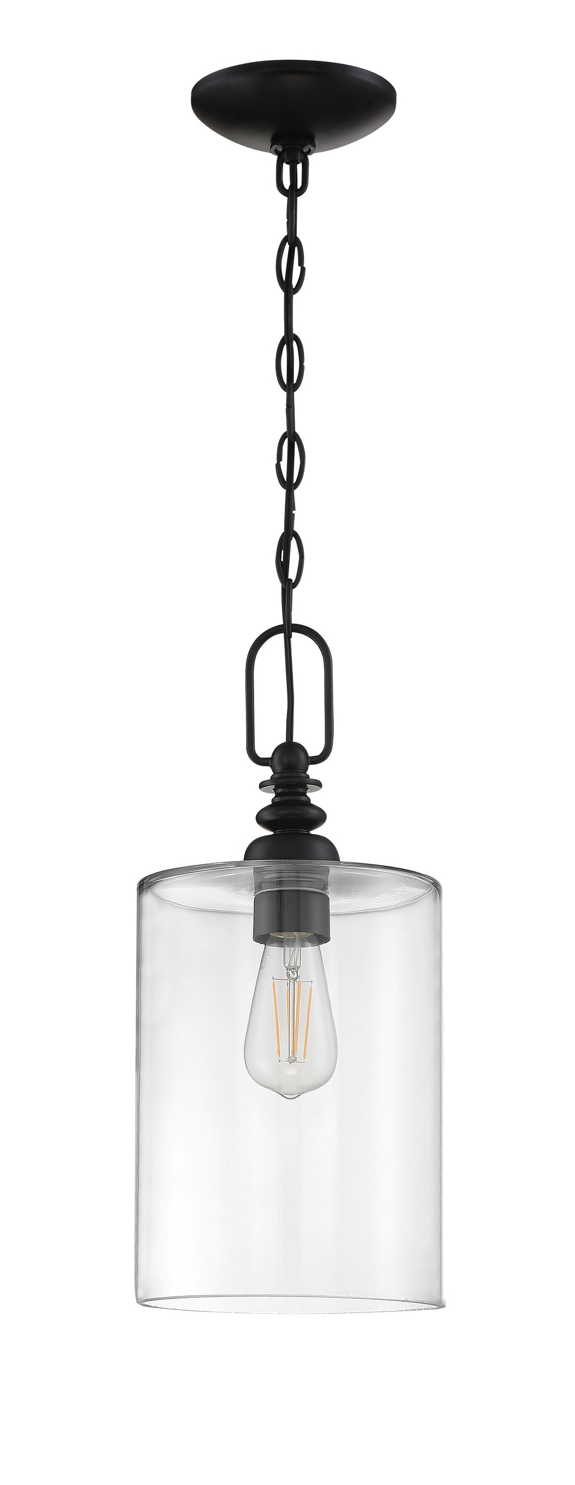 Craftmade 49891-FB-C Dardyn Flat black Transitional Clear glass Cylinder Medium Hanging Pendant light