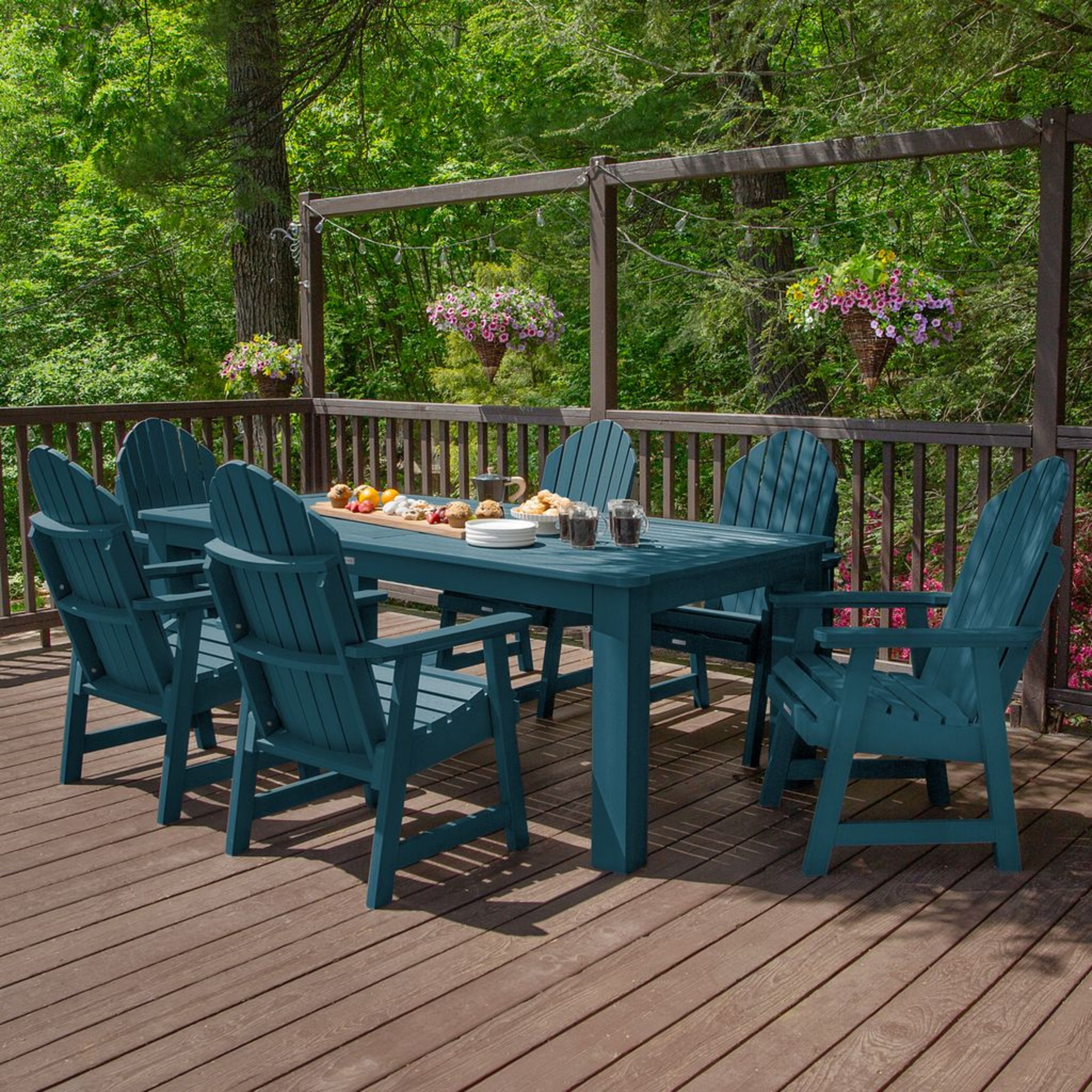 highwood AD-ST7HM1CO5AA-NBE Hamilton 7 -Piece Nantucket Blue Patio Dining Set Plastic Rectangle Table with 6 Stationary Chairs