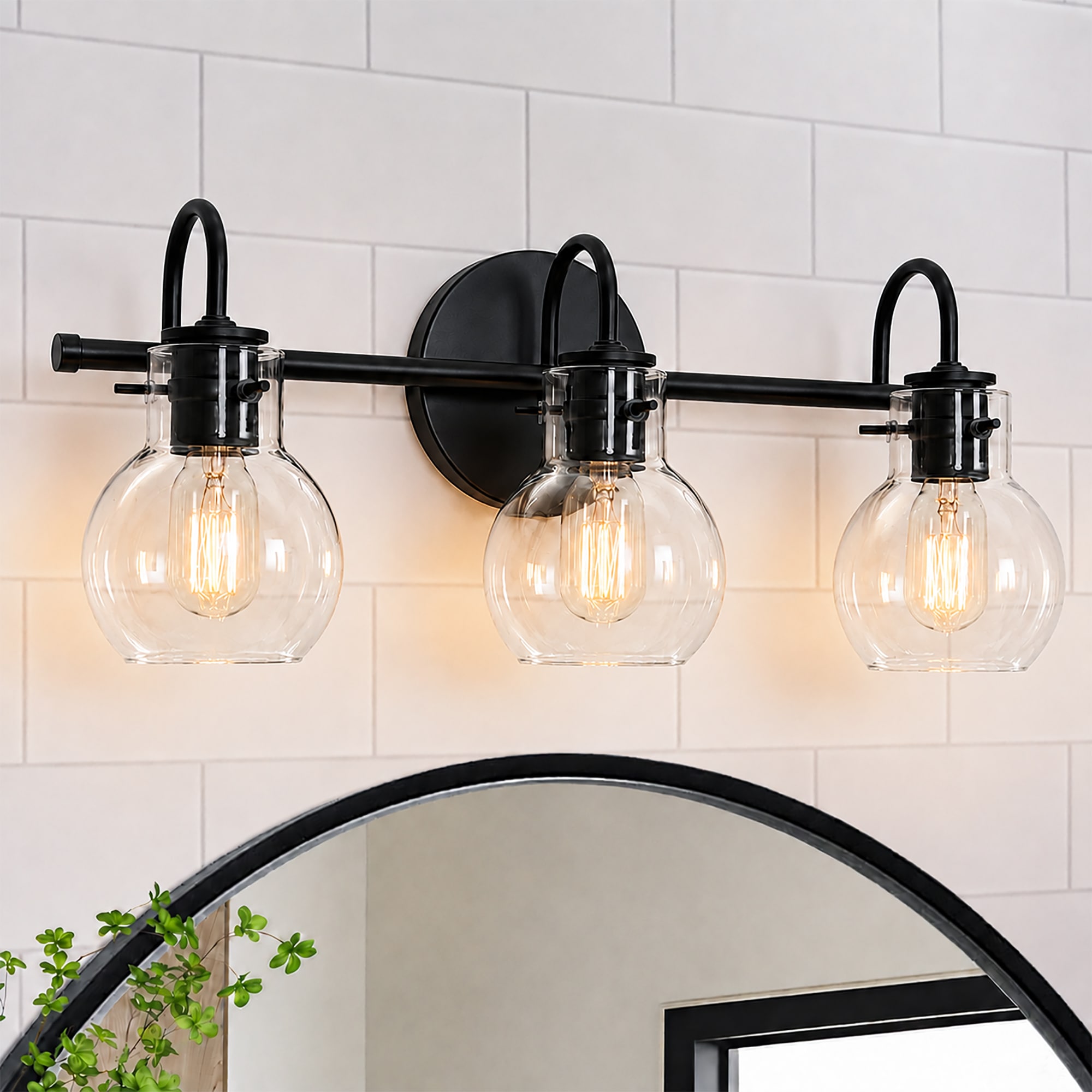 LNC Charm 22-in 3 Light Matte Black Farmhouse Bathroom Vanity light bar