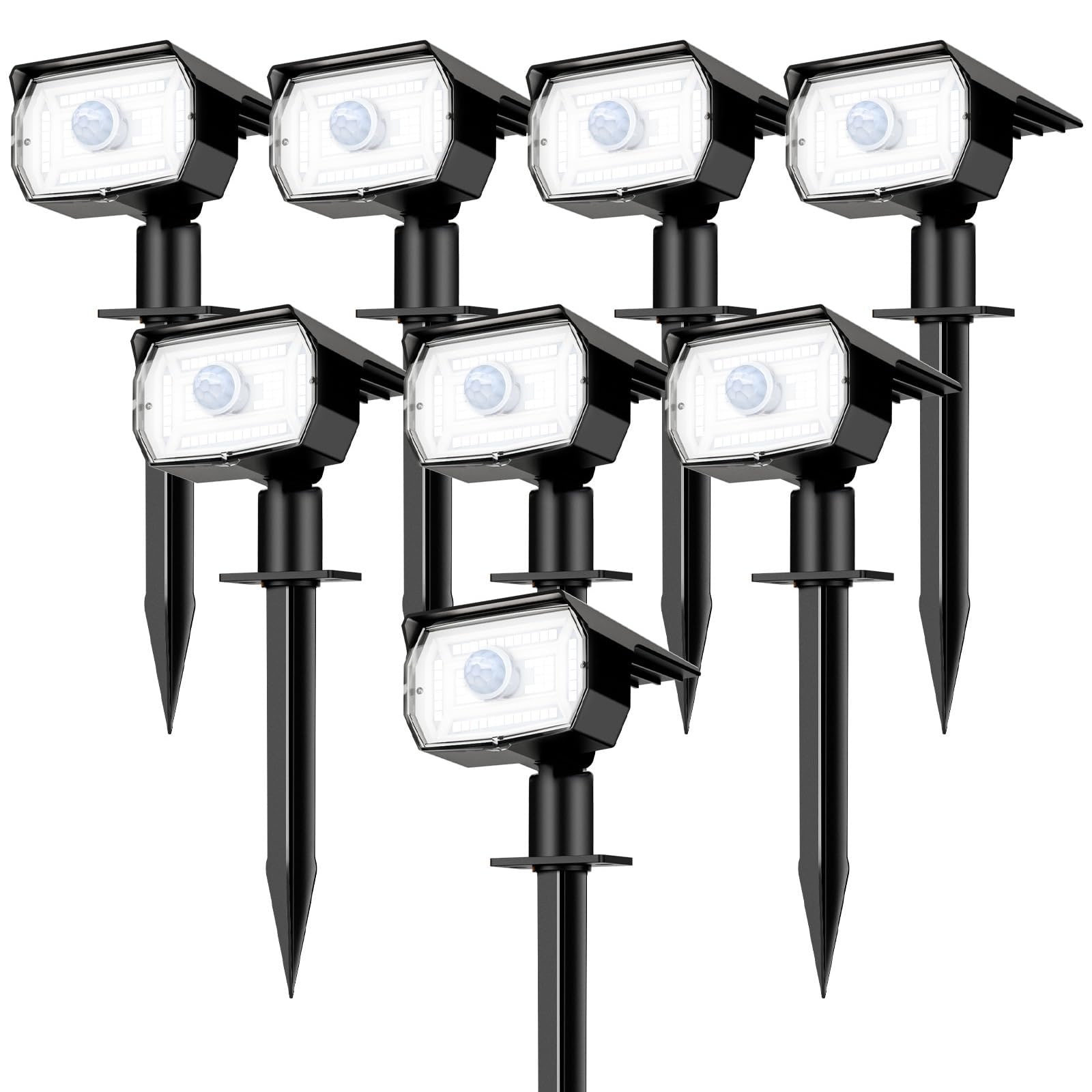 ITOPFOX  8 Pack 56 LED Solar Powered Outdoor Motion Sensor Spotlights with 3 Lighting Modes Waterproof Landscape Lights for Yard Garden Pathway Driveway